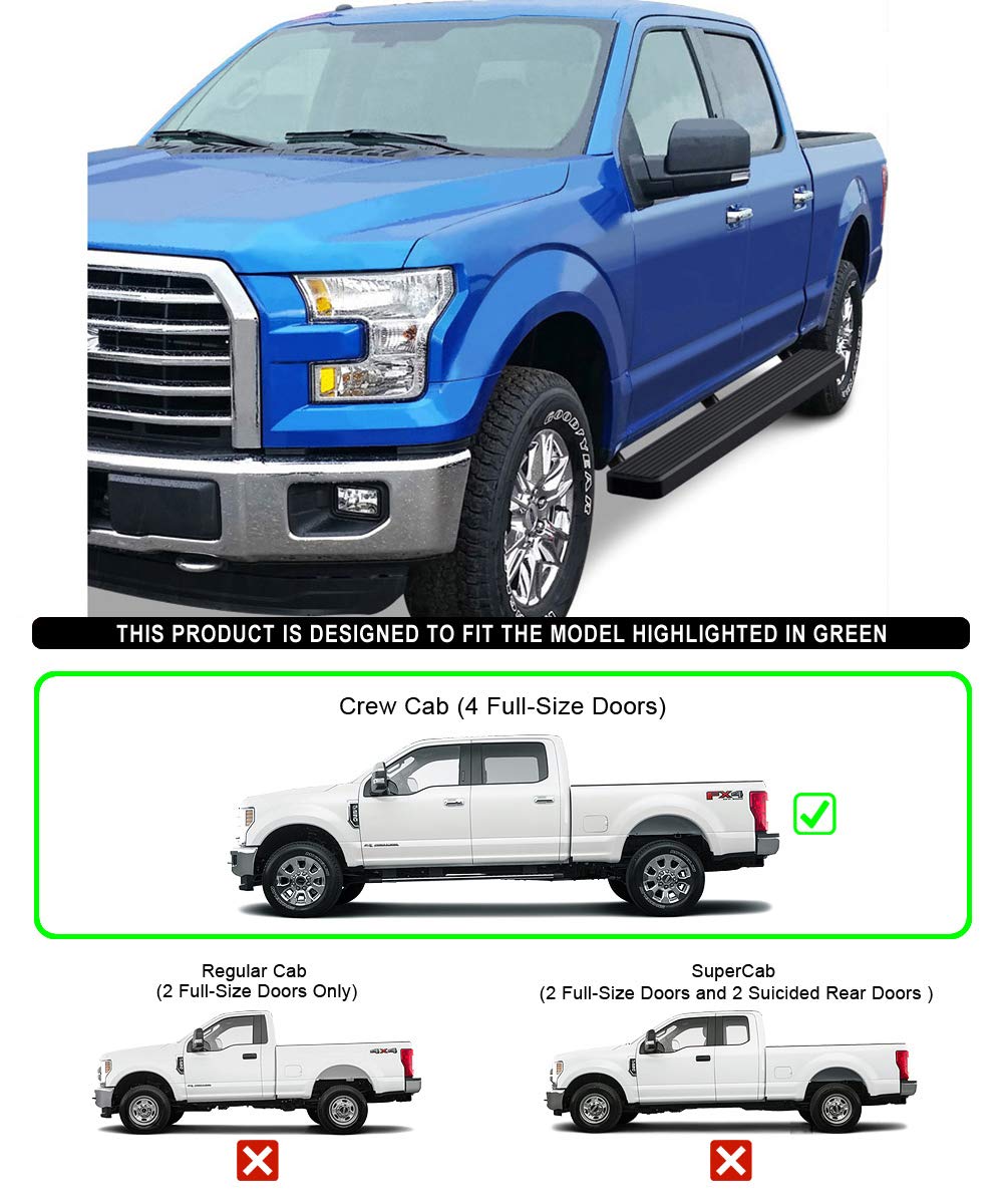 Aps Running Boards 6In Black Compatible With Ford F150 2015-2024 Supercrew Cab & F150 Lightning 2022-2024 & F-250 F-350 Super Duty 2017-2024 Crew Cab Stainless Steel (Nerf Bars Side Steps)