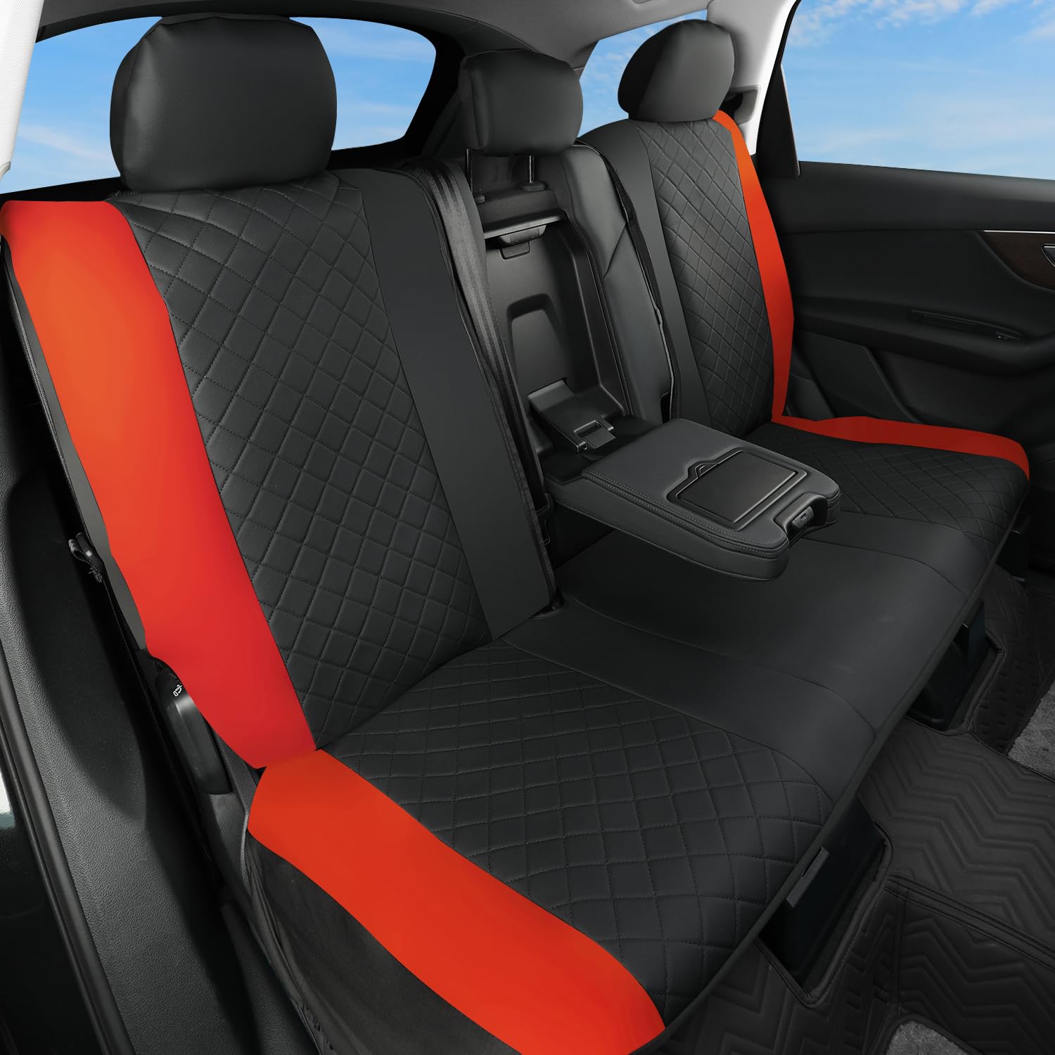 GIANT PANDA Rear Bench Back Seat Cover for Cars, SUV (Red)