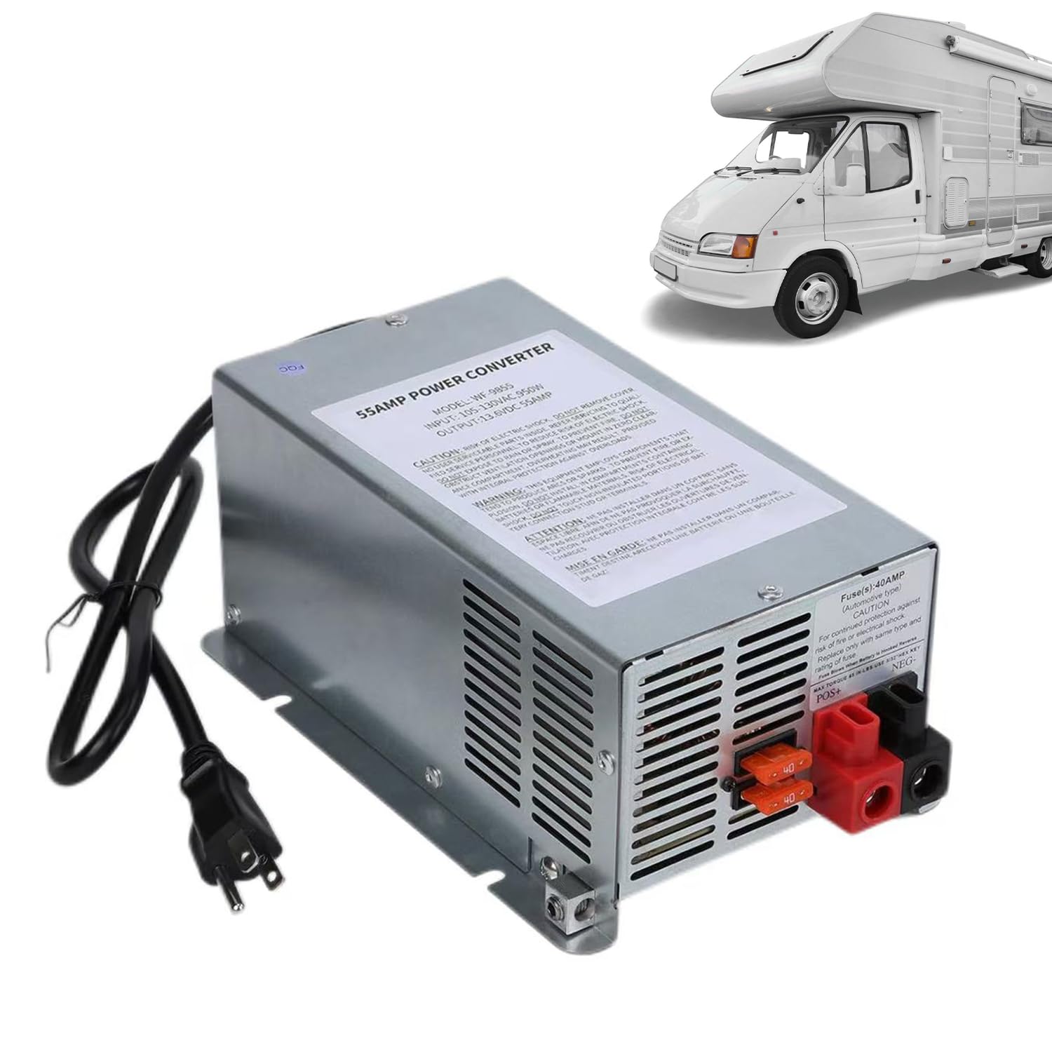 WF-9855 55 Amp RV Power Converter/Charger - Replacement for Deck-Mounted WF-9800 Series Converter Charger for RV Campers (Silver