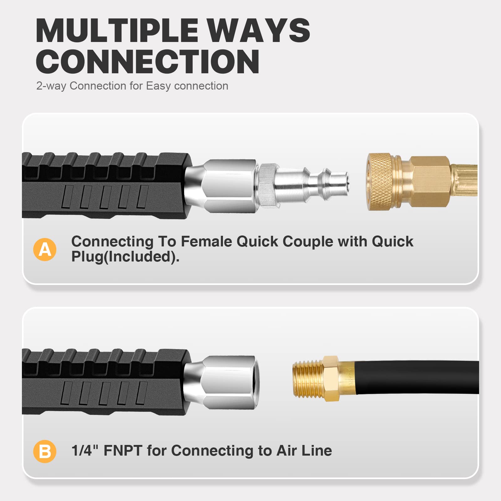14'' Extended Reach Dual Head Air Chuck, 2-Way Connection 1/4'' FNPT Straight Lock On Tire Inflate Chuck, Tire Chuck with Standa