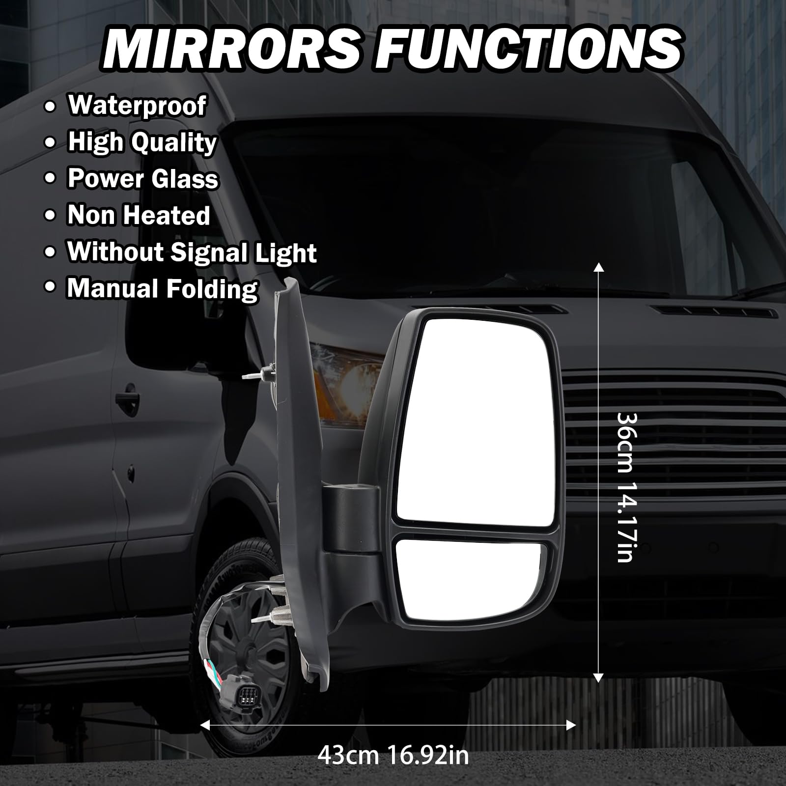 Mofoap Passenger Side Mirror,Mirror Compatible With 2015-2025 Ford Transit 150 250 350 350 Hd,Transit Side View Power Glass Towi