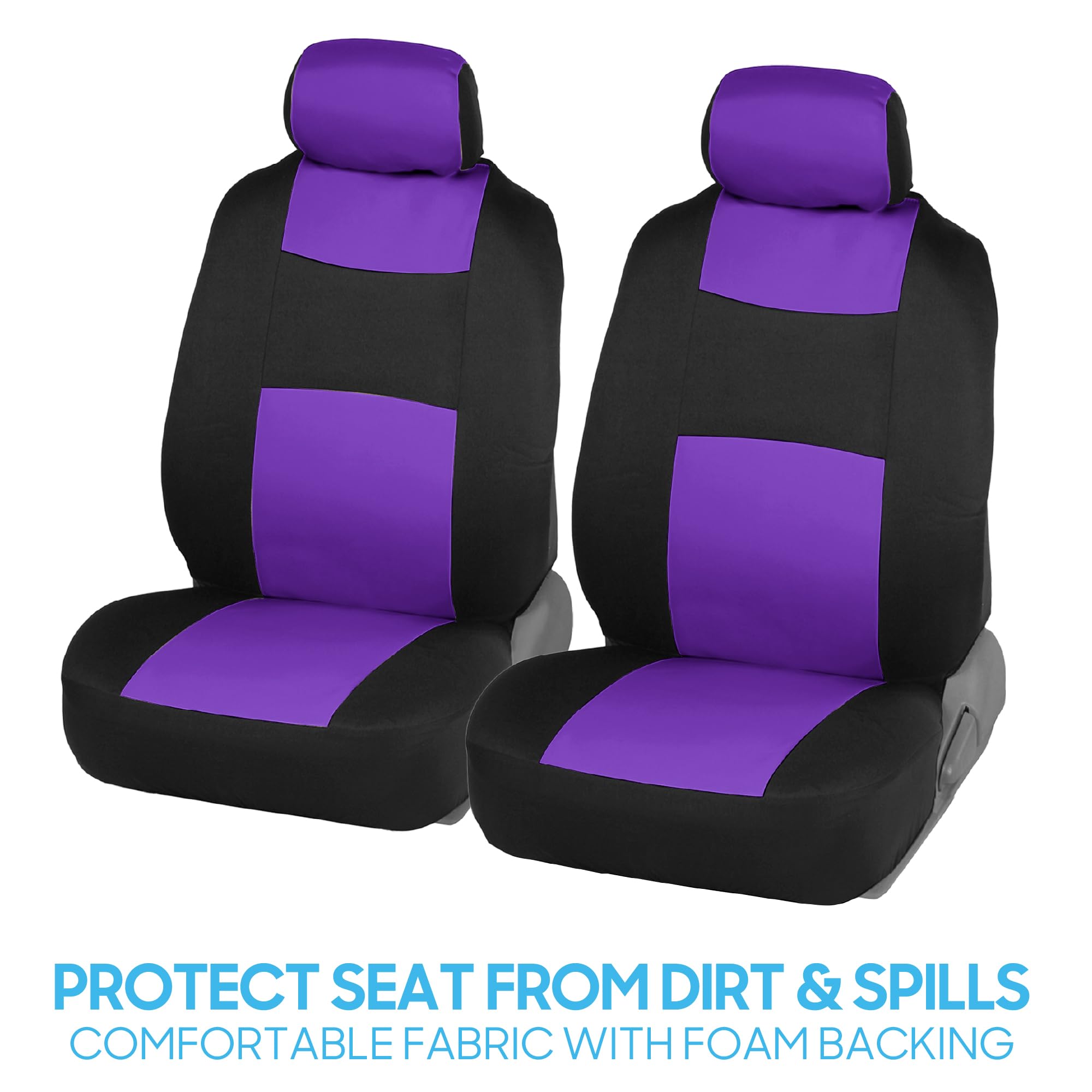 BDK PolyPro Car Seat Covers Full Set in Purple on Black, Front and Rear Split Bench Seat Covers for Cars, Easy to Install Car Se