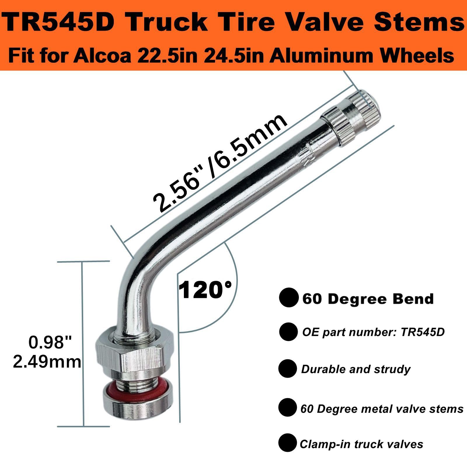 AUKISS TR545D Truck Tire Valve Stems, 60 Degree Brass Valve Stems Compatible with Alcoa 22.5in 24.5in Aluminum Wheels 9.7mm Rim