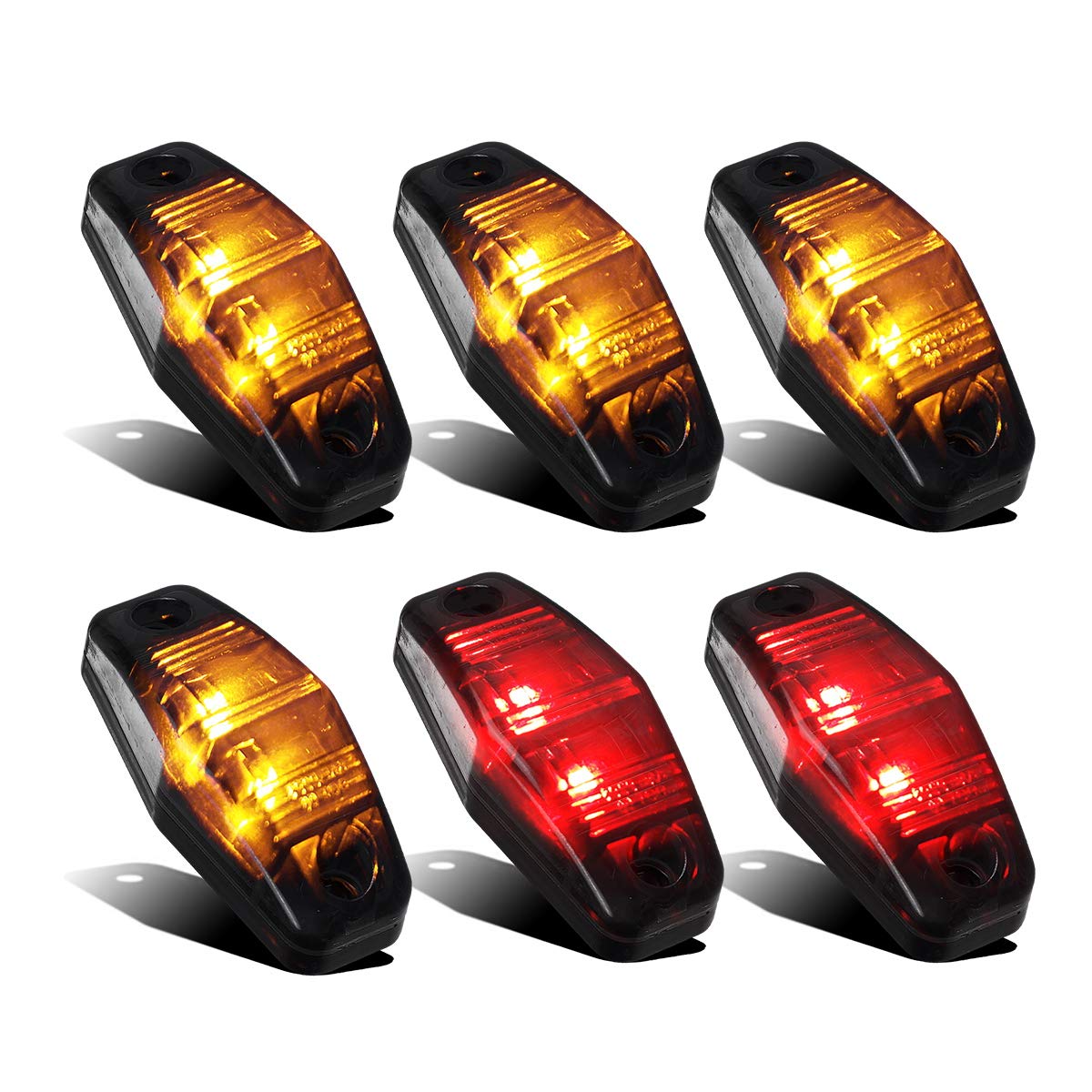 Partsam 4 Amber + 2 Red Universal Smoked Side Marker Trailer Light Surface Mount 2 Diodes, Sealed Mini Led Marker Clearance Or I