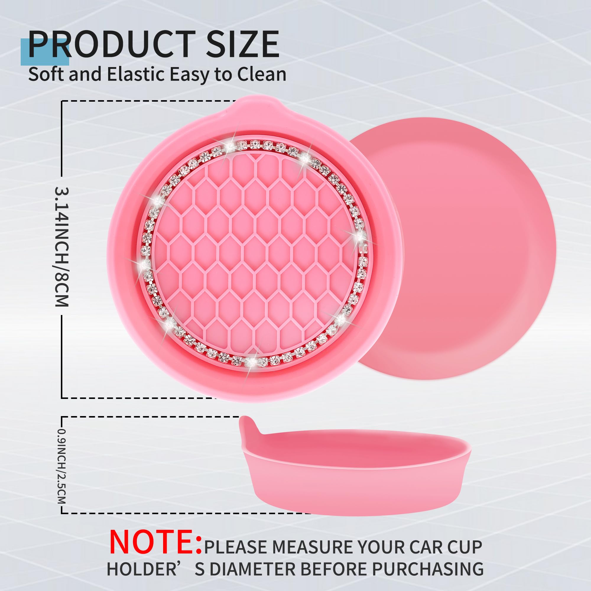 Amooca Car Cup Coaster Universal Non-Slip Cup Holders Bling Crystal Rhinestone Car Interior Accessories 2 Pack Peach Pink