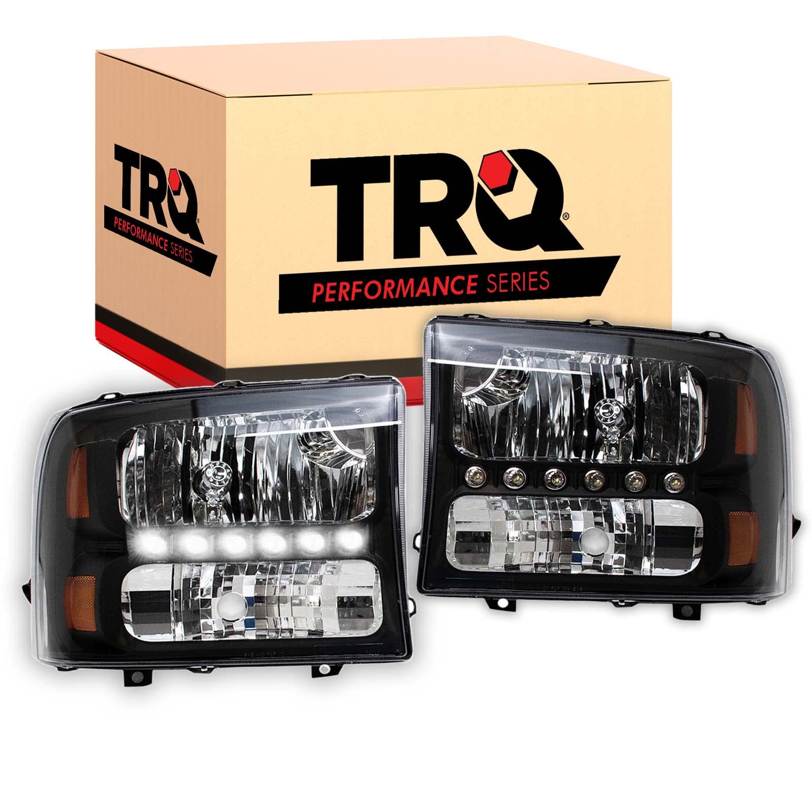 Trq Performance Headlight W/Corner Light Set Led Drl Black Housing For 99-04 Ford Super Duty