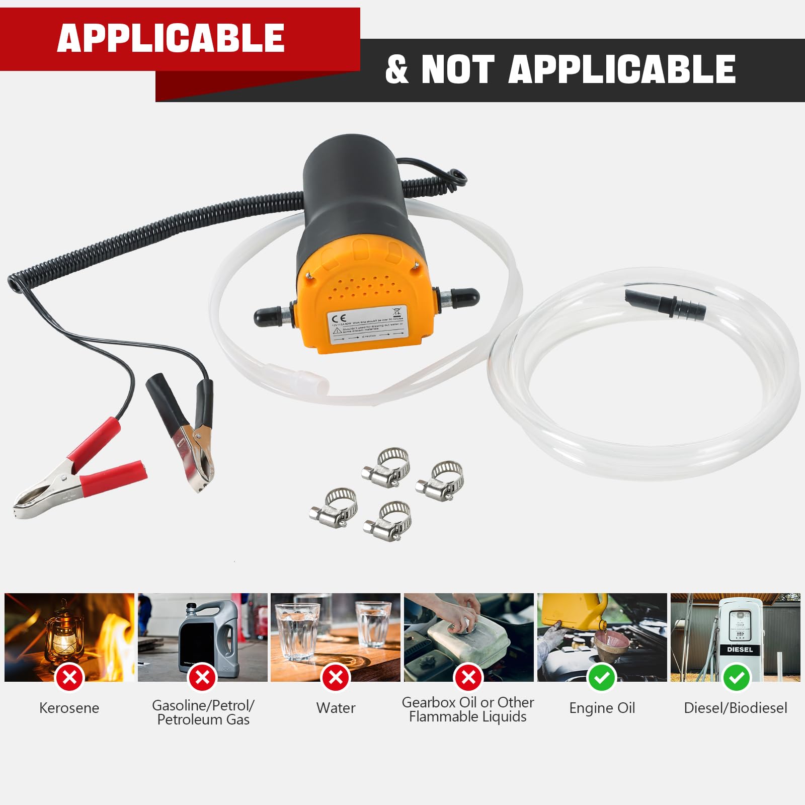 DASBET 12V 60W Oil Change Pump Extractor, Oil/Diesel Fluid Pump Extractor Scavenge Suction Oil Change Pump Transfer Oil Removal