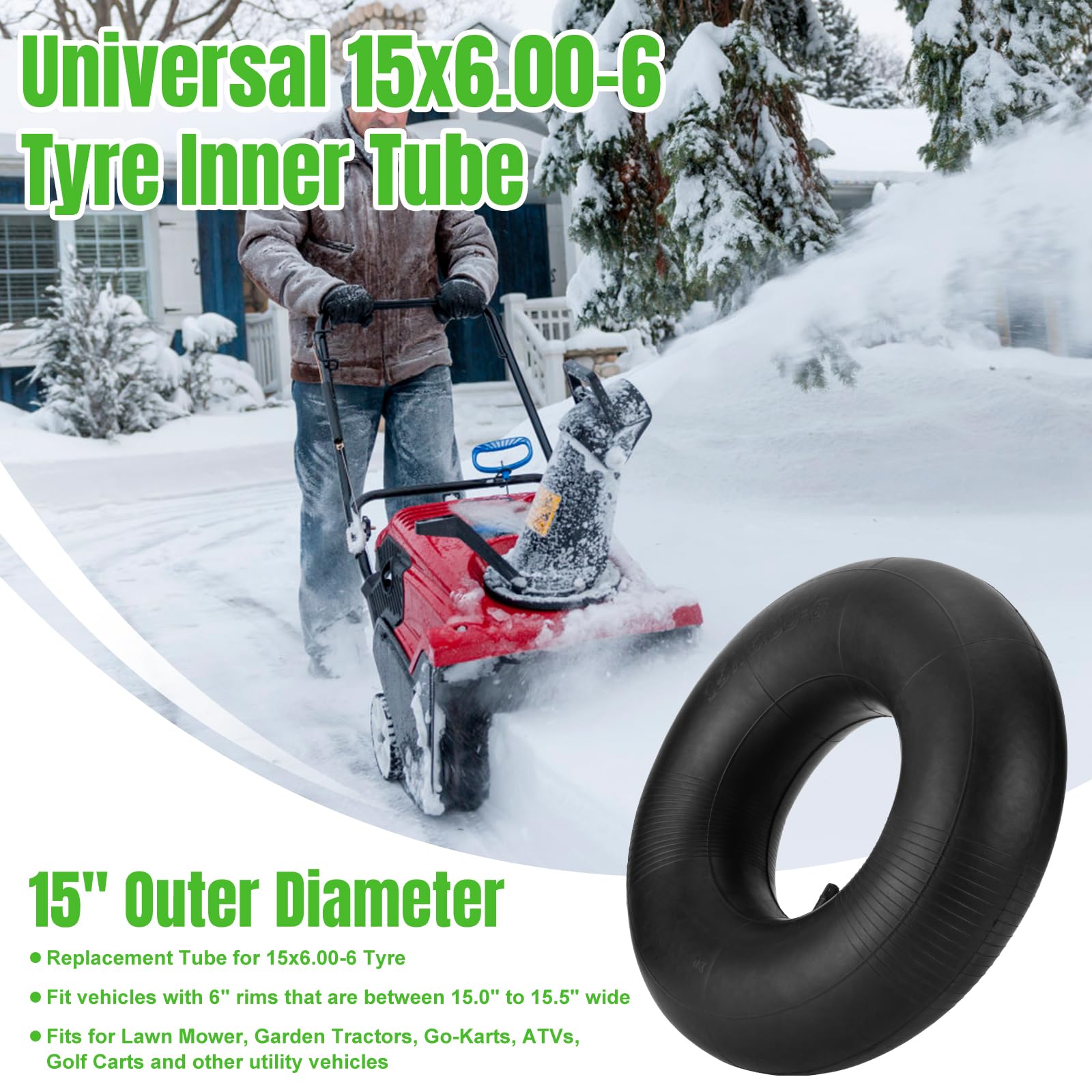 15X6.00-6'' Inner Tubes, 2 Pack Heavy Duty 15X6-6 Replacement Tire Inner Tube With Tr-13 Straight Valve Stem For Lawn Mower, Rid