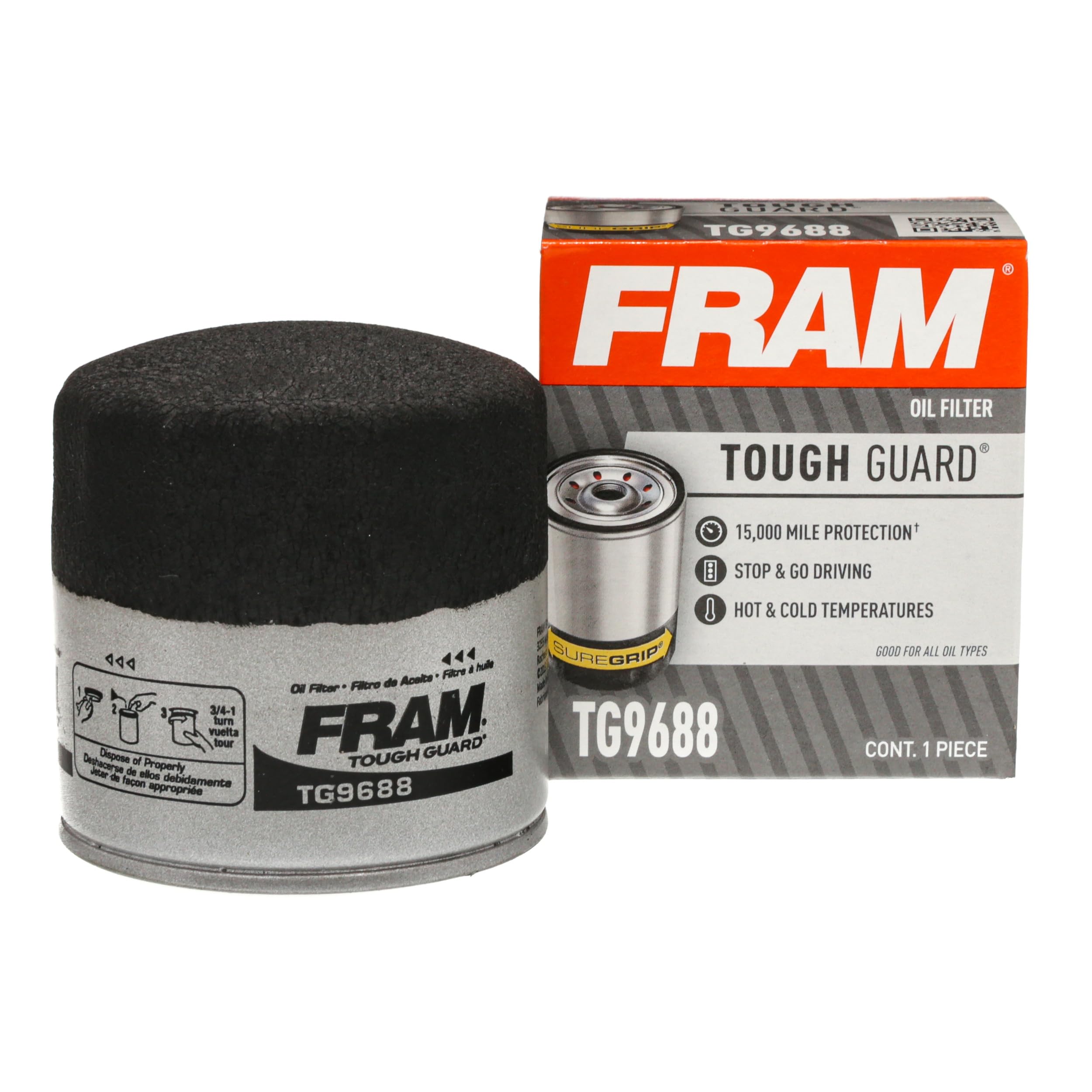 Fram Tough Guard Replacement Oil Filter Tg9688, Designed For Interval Full-Flow Changes Lasting Up To 15K Miles