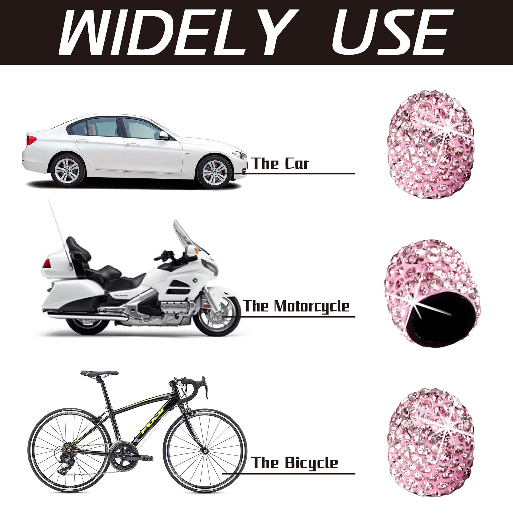 Justtop 4 Pack Handmade Crystal Rhinestone Car Tire Valve Stem Caps, Car Wheel Tire Valve, Attractive Dustproof Bling Car Accessories, Universal For Cars, Trucks And Motorcycles-Pink