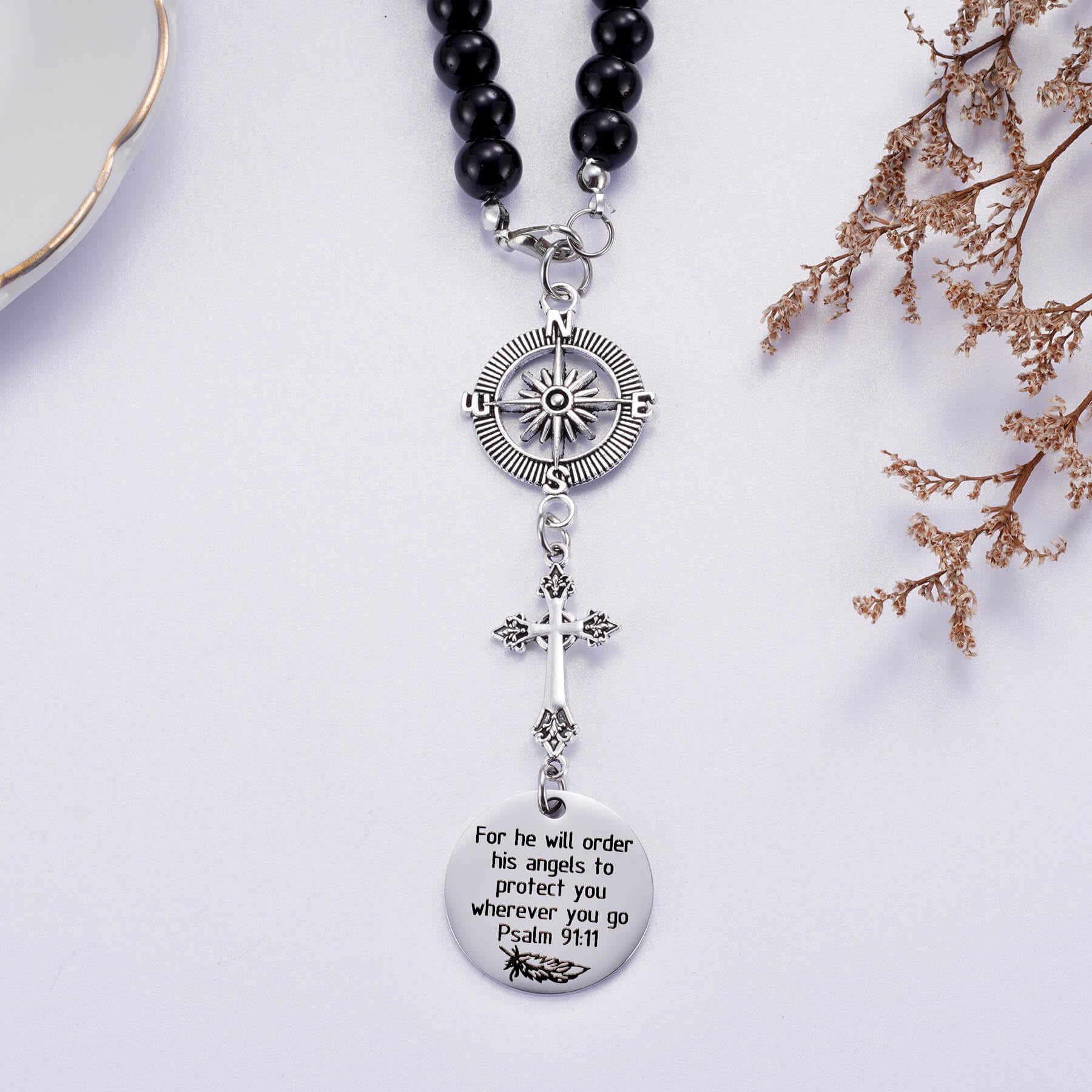 Cross Car Charm, for He Will Order His Angels to Protect You Wherever You Will Go, Rear View Mirror Car Charm, Psalm 91:11, Bibl
