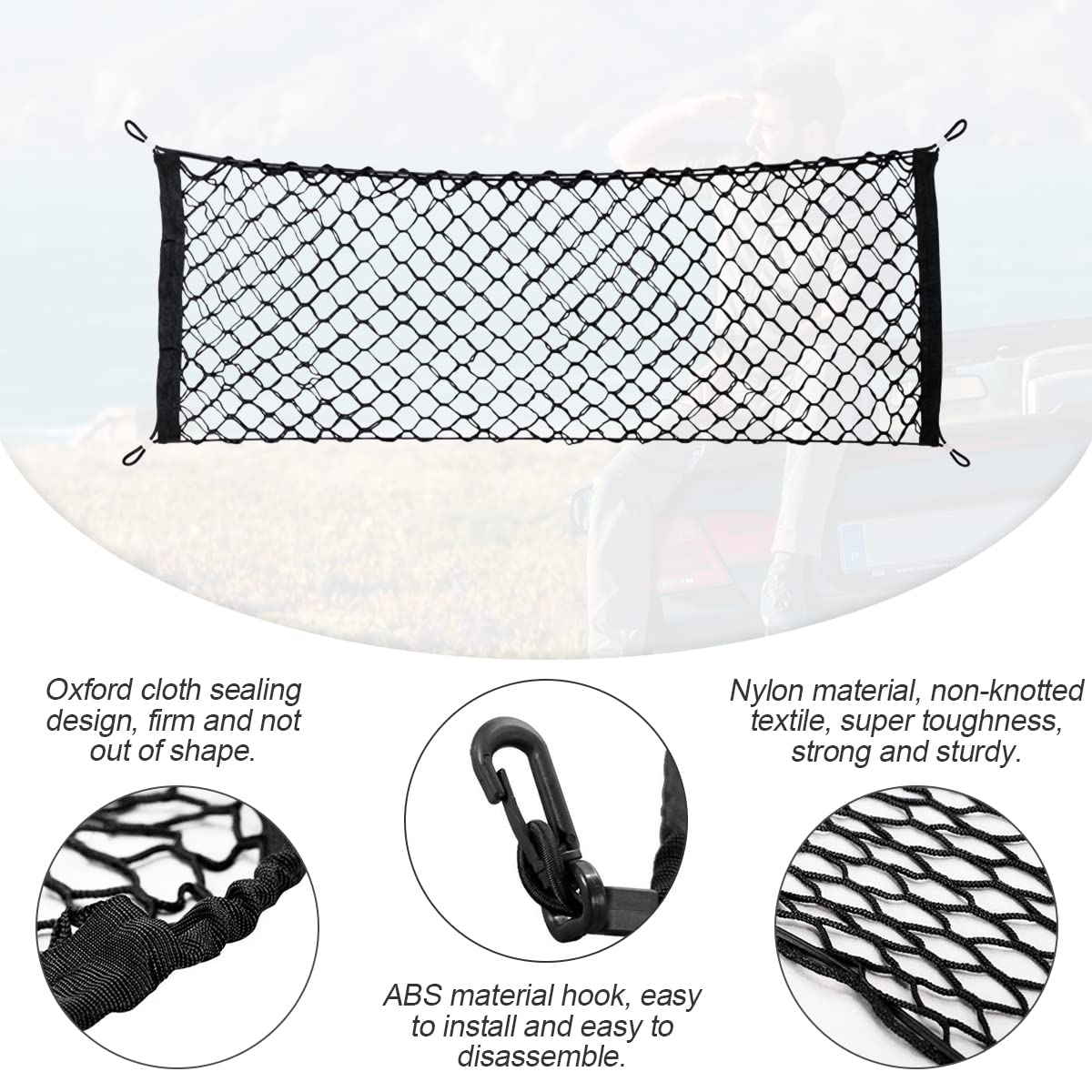 Car Rear Cargo Net, Adjustable Elastic Storage Organizer Net, Trunk Cargo Storage Net, Universal Fit For Car, Vehicle, Suv (43.3