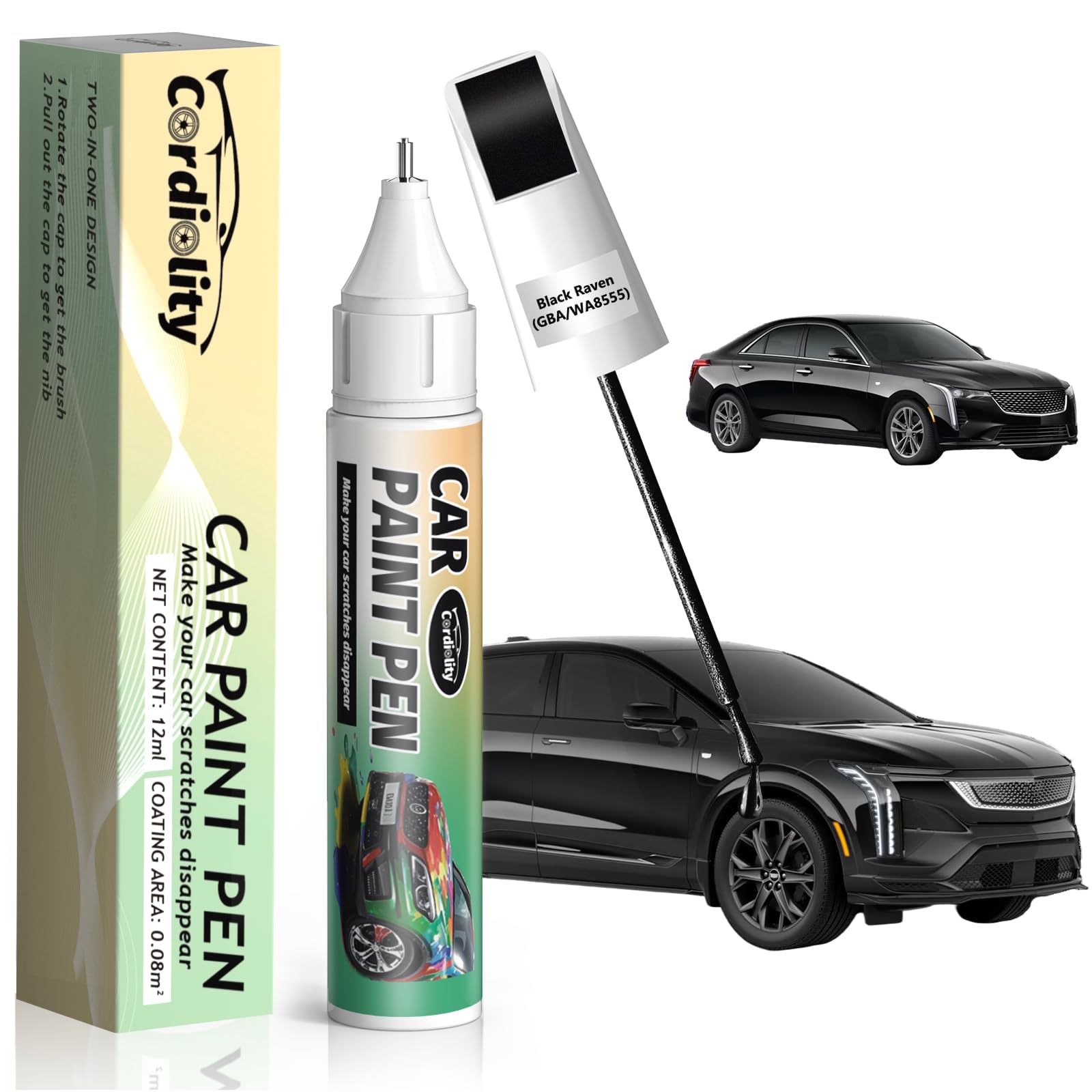 Black Raven(GBA/WA8555) Touch Up Paint Pen for Cadillac,Car Paint Scratch Repair Pen Quick and Easy Fix Auto Paint Scratch