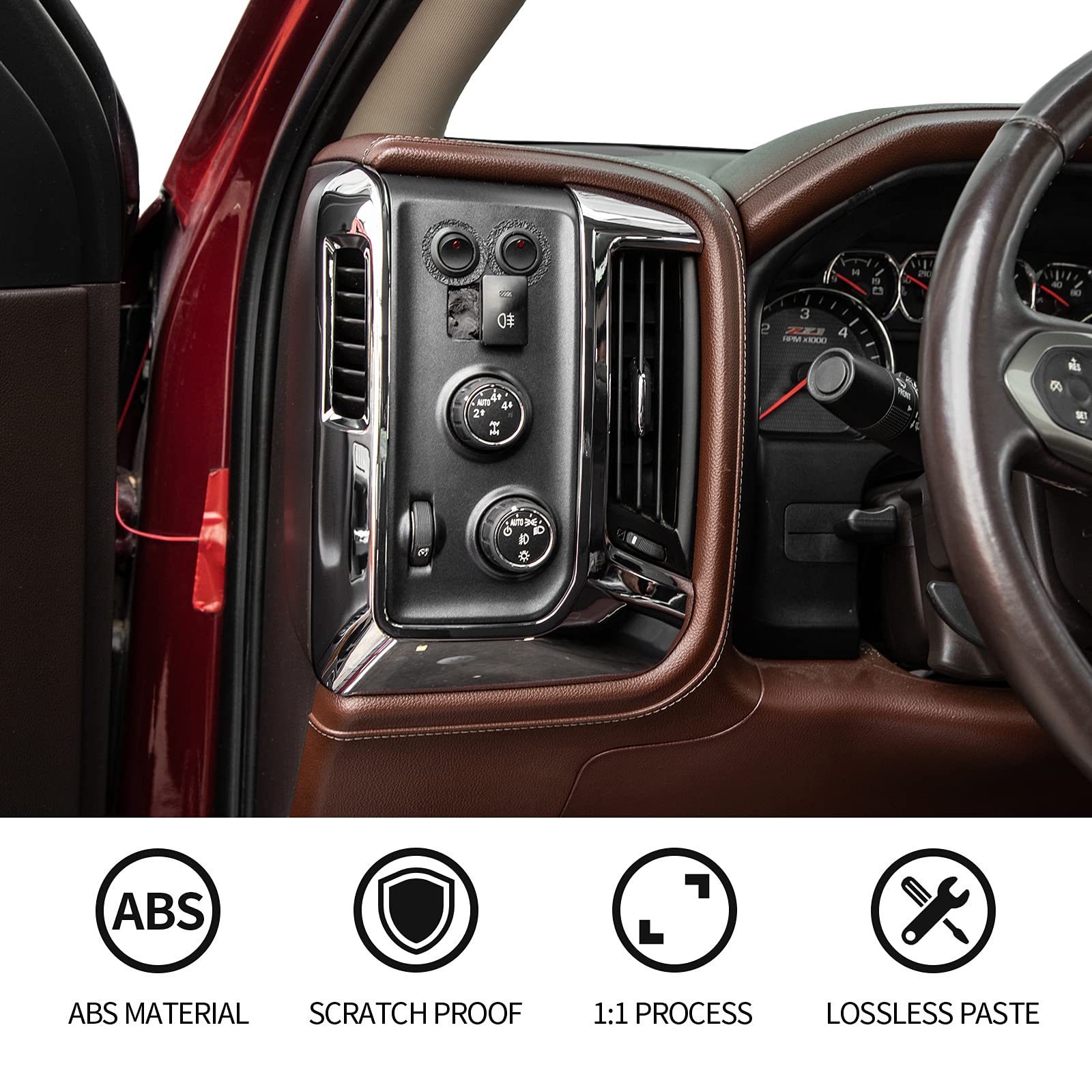 RT-TCZ for Silverado Dashboard Panel Trim Cover Chrome Bezel for GMC Sierra Chevy Silverado 2014-2017 Silver Chrome Interior Accessories 4pcs