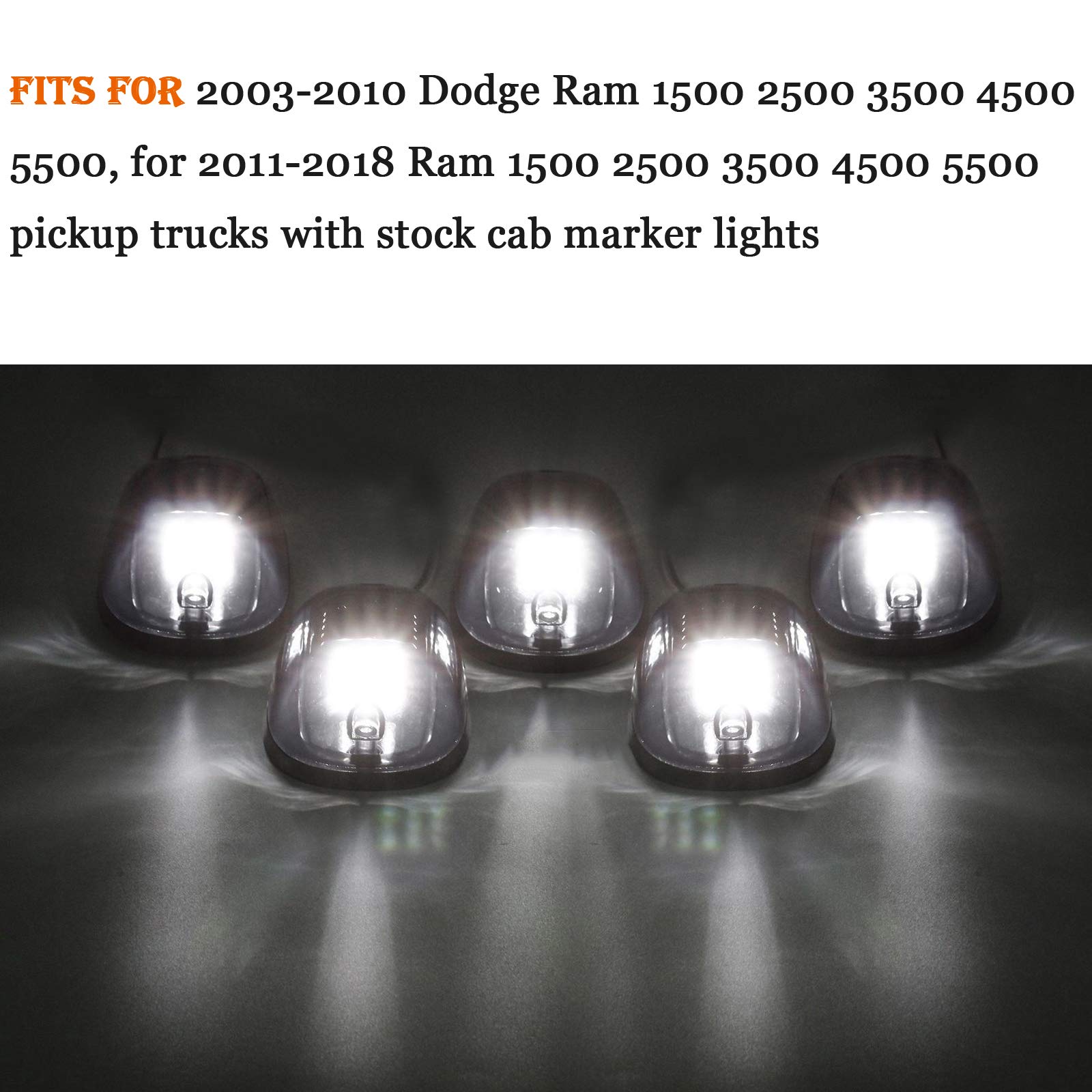 Npauto 5Pcs Smoked Led Cab Marker Lights White 9 Led Roof Top Clearance Lights Running Lights Replacement For 2003-2018 Dodge Ra