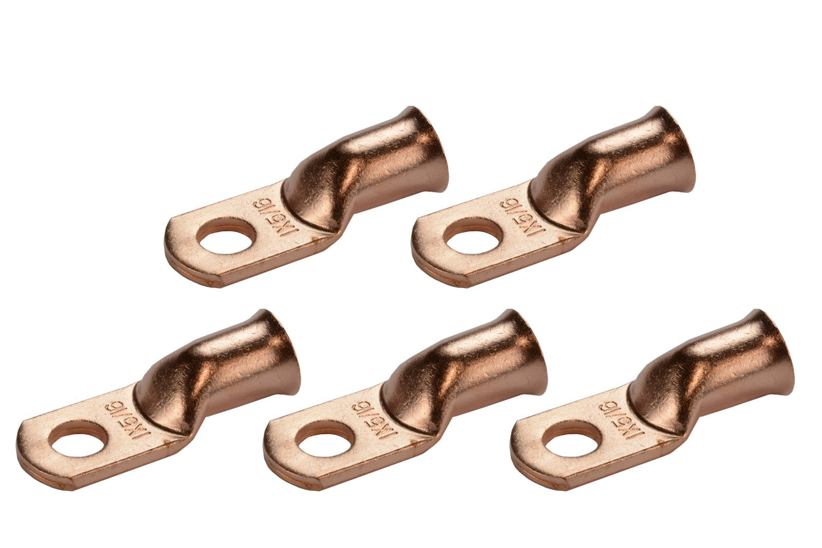 Temco 5 Pack Bare Copper Welding Battery Cable Ends, Lugs Terminal 1 Awg 5/16'' Hole (6 Awg To 1/0 Awg Options Available)