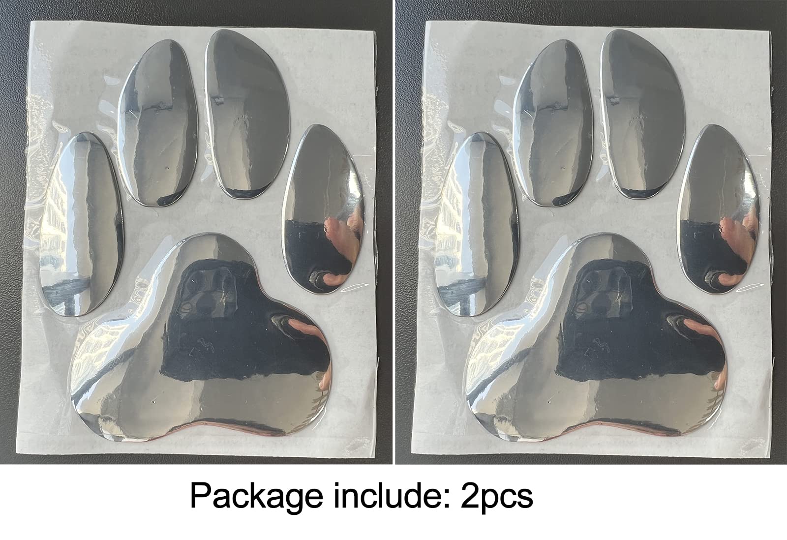 Lzlrun 2 Pieces 3D Chrome Car Decoration Stickers Paw Decals Car Stickers Dog Paw Print Car Stickers For Car Bumper Window Laptops Decoration (Silver)