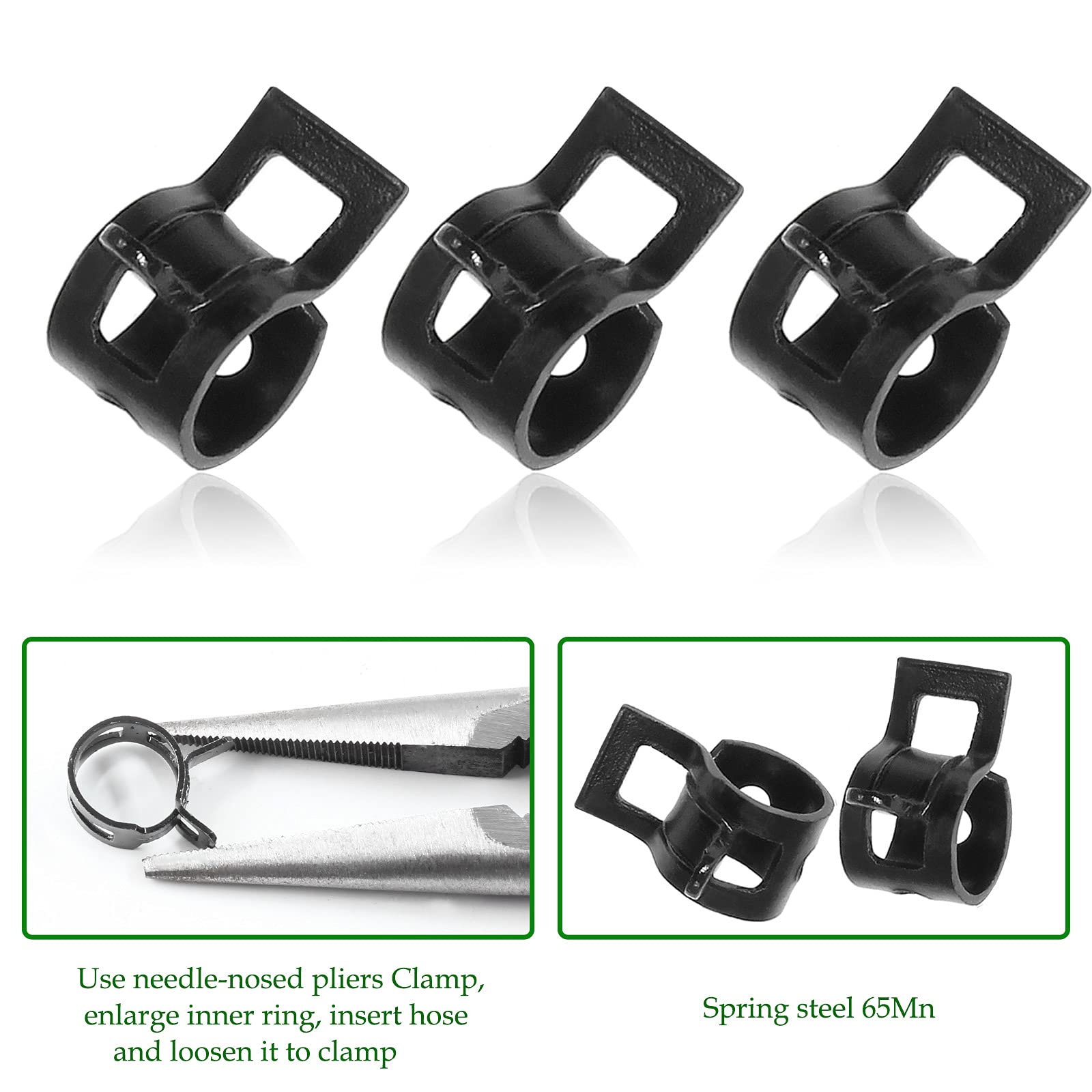 Rierdge 60 Pcs 9Mm Id Spring Band Type Clamps, Fuel Hose Clamps Fasteners, Golden Spring Hose Clip For Fuel Hose Line Water Pipe