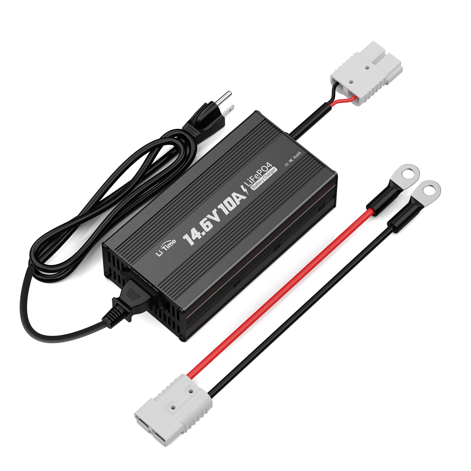 LiTime 10 Amp Lithium Battery Charger 14.6V AC-DC LiFePO4 Lithium Battery Charger with Anderson Connector LED Indicator Charger 