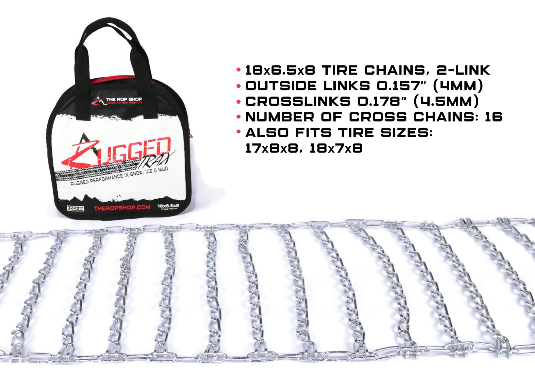 The Rop Shop | Pair Of 2 Link Tire Chains & Tensioners 18X6.5X8 For Snow Blowers, Lawn & Garden Tractors, Mowers & Riders, Utv, Atv, 4-Wheelers, Utility Vehicles