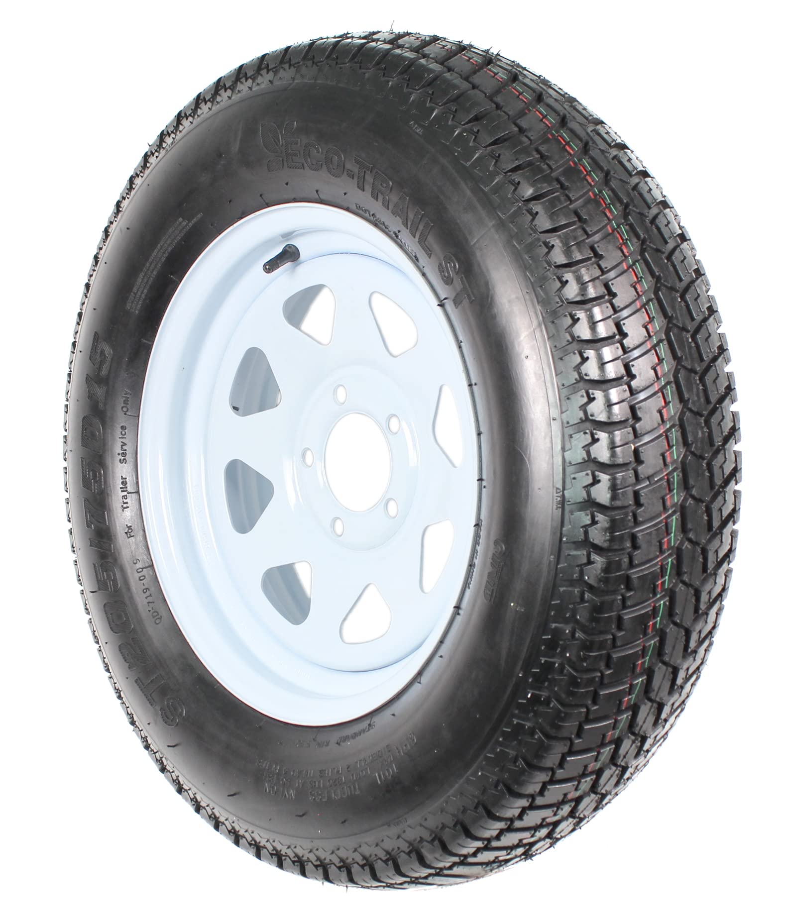 Ecustomrim Trailer Tire On Rim St205/75D15 F78-15 205/75-15 Load Range C 5 Lug Wheel White Spoke - 2 Year Warranty W/Free Roadsi