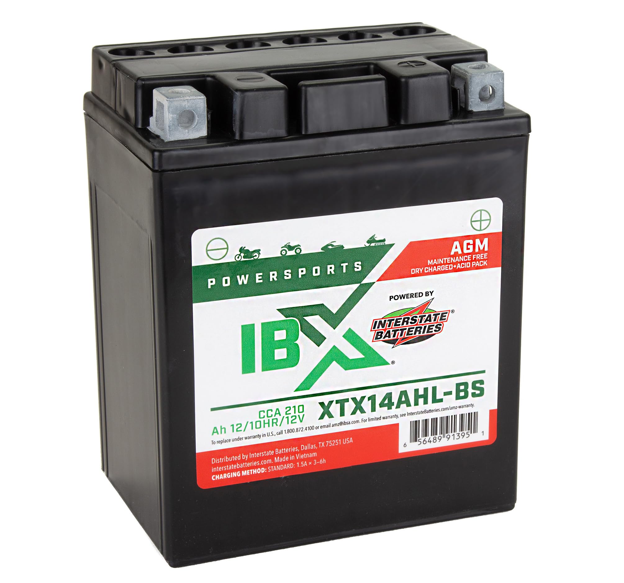 Interstate Batteries Ytx14Ahl-Bs 12V 12Ah Powersports Battery 210Cca Agm Rechargeable Replacement Battery For Motorcycles, Snowm