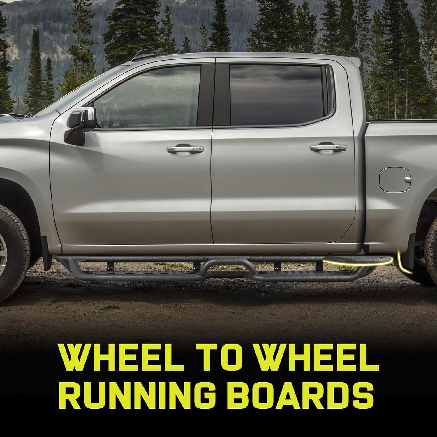 BINARY STAR Wheel to Wheel Running Boards Compatible with 2007-2018 Chevy Silverado/GMC Sierra 1500 Crew Cab, 07-19 Silverado/Si