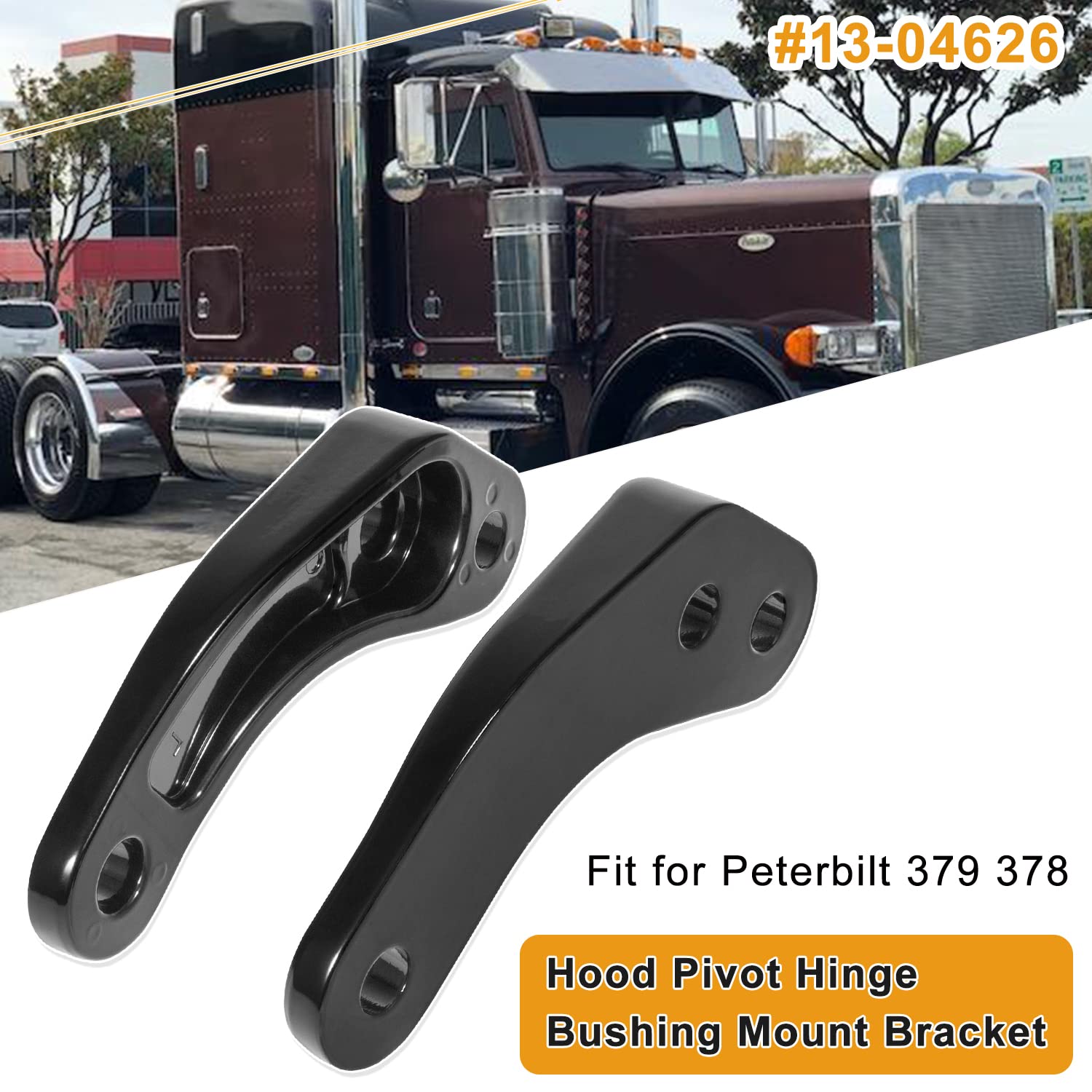 13-04626 Aluminum Alloy Hood Pivot Hinge Bushing Mount Bracket Kit For Peterbilt 379 378 ( Left+ Right)