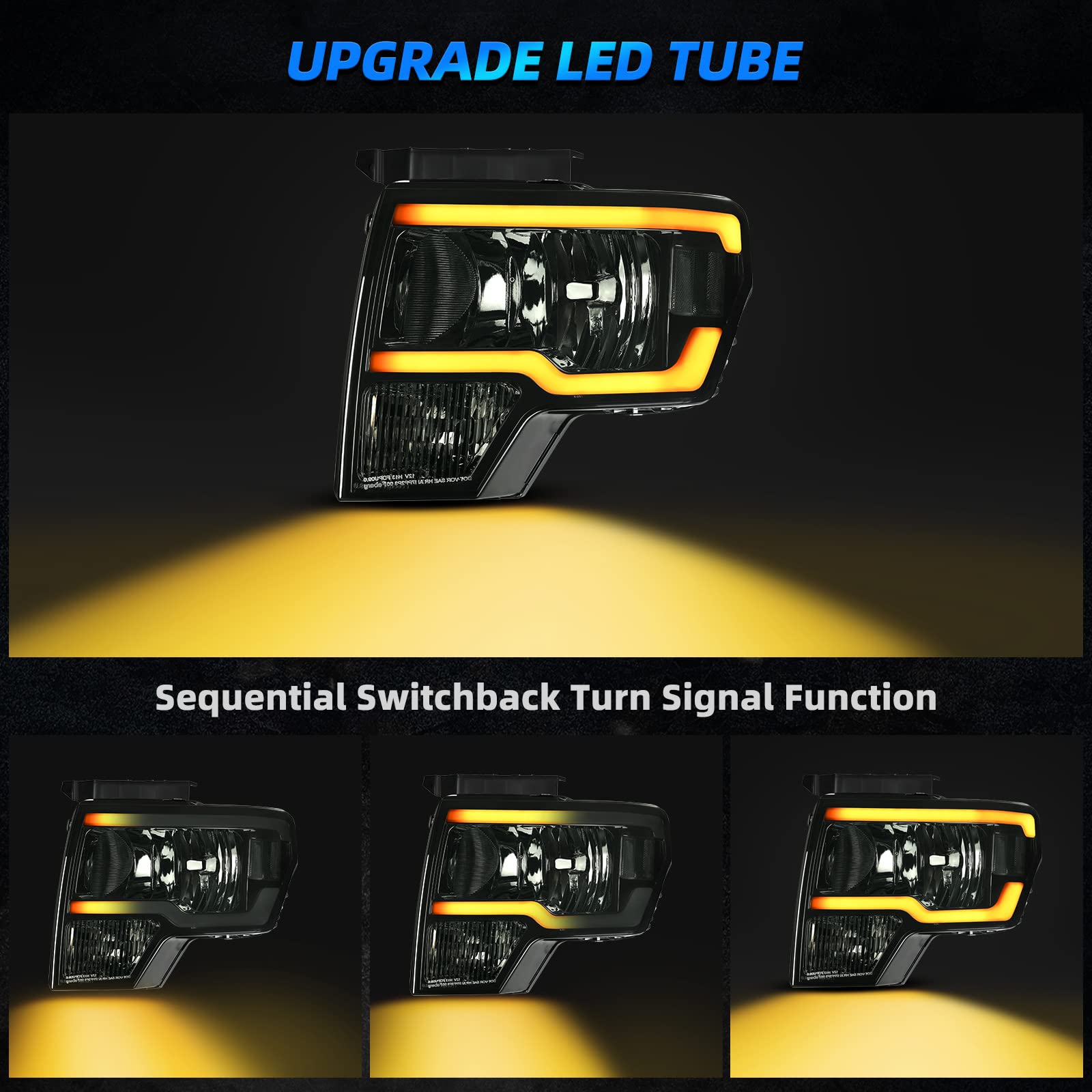 Autosaver88 Switchback Led Tube Headlights Assembly Compatible With 2009 2010 2011 2012 2013 2014 Ford F150 F-150 Drl Headlamp S