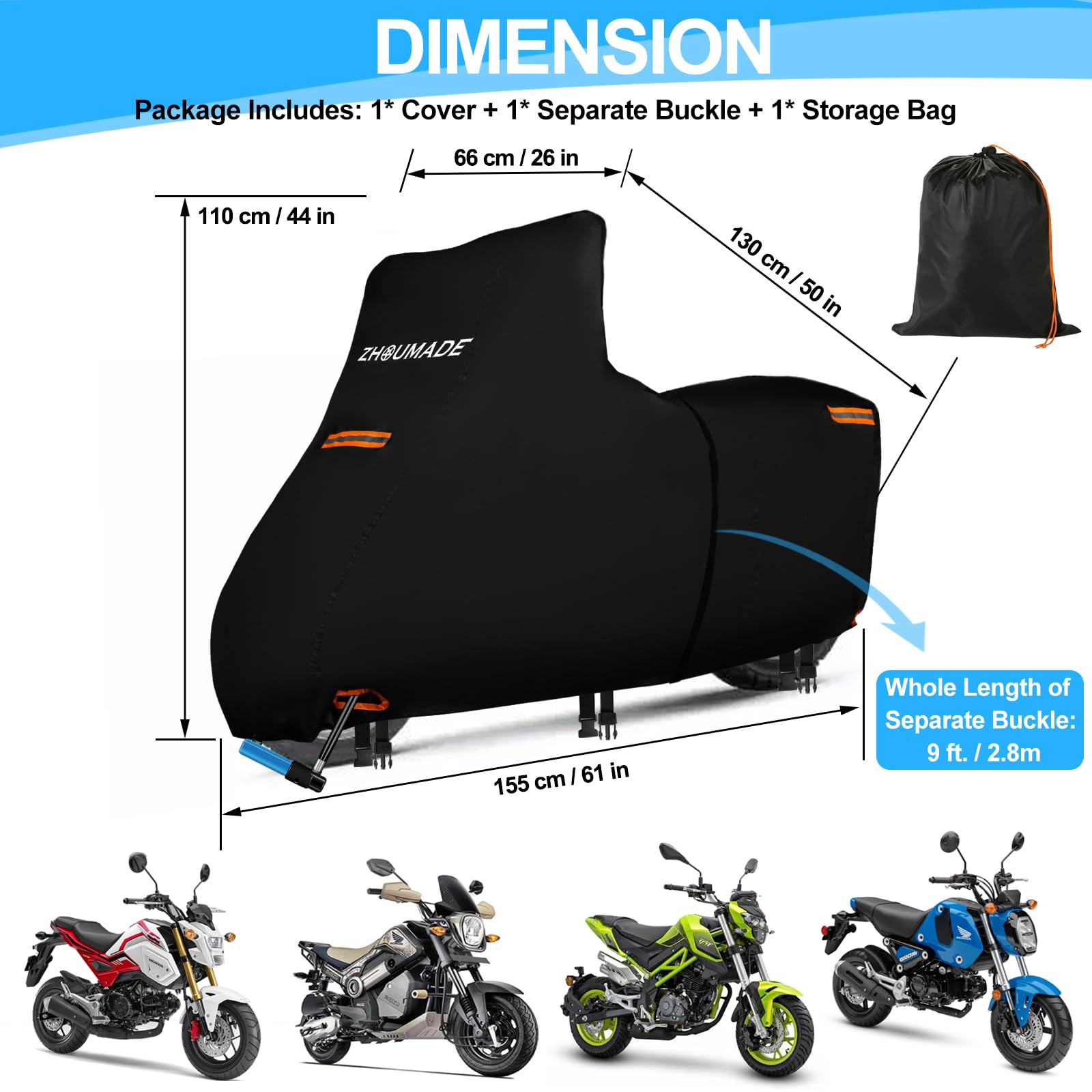 Mini Motorcycle Cover For Honda Grom Msx125,420D Oxford Heavy Duty Waterproof Outdoor Storage,Small Motorcycle Covers All Weathe