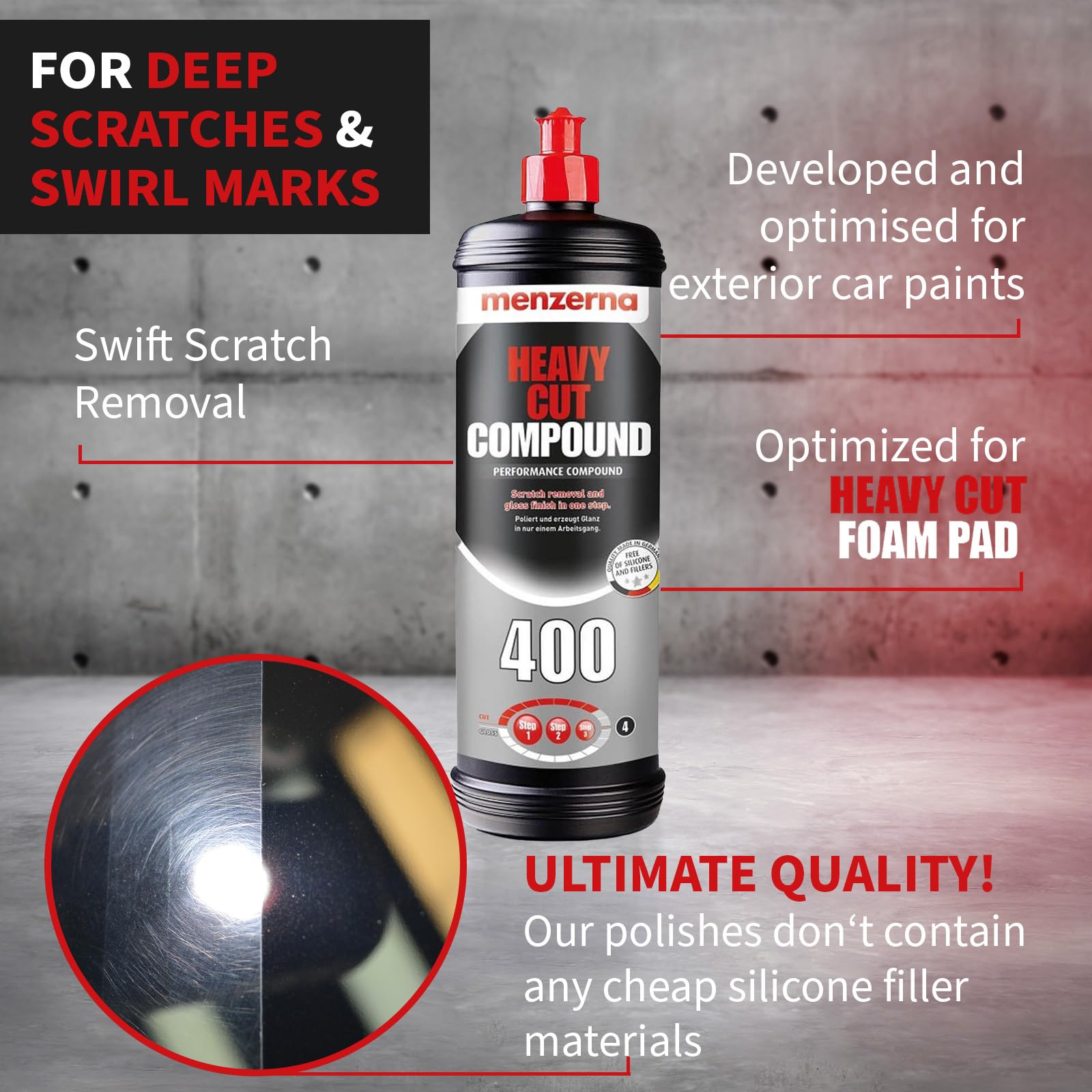 Menzerna Heavy Cut 400 250Ml (8Oz) Formerly Fast Gloss 400 - An Innovative Automotive Polish That Removes Scratches And Creates Gloss In A Single Step (32 Fl Oz)