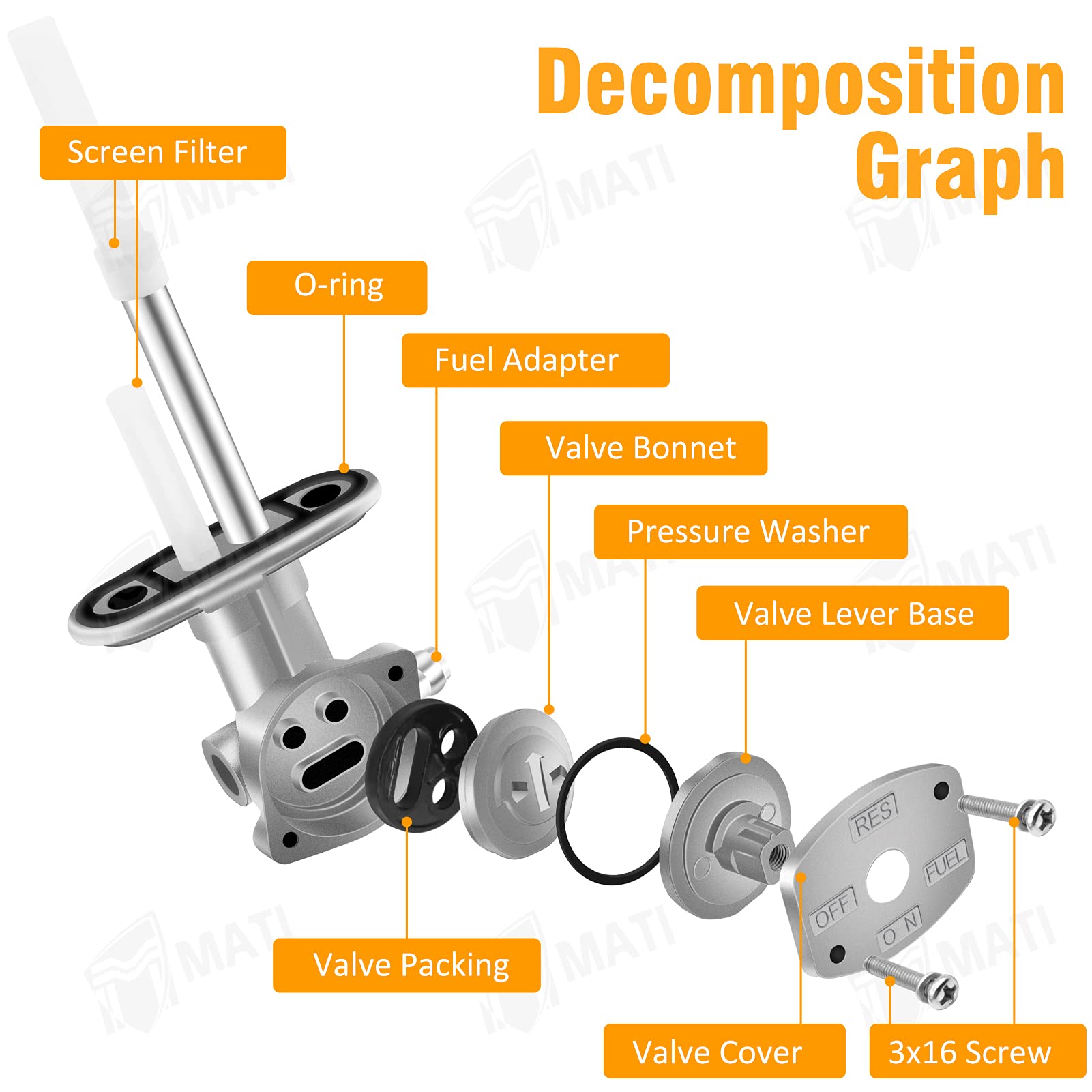 M Mati Fuel Cock Petcock Assy & Lever For Yamaha Atv Grizzly 350 660 Bruin 350 Yfm350 Yfm660 5Km-24500-10-00, Fuel Tank Switch Valve Part