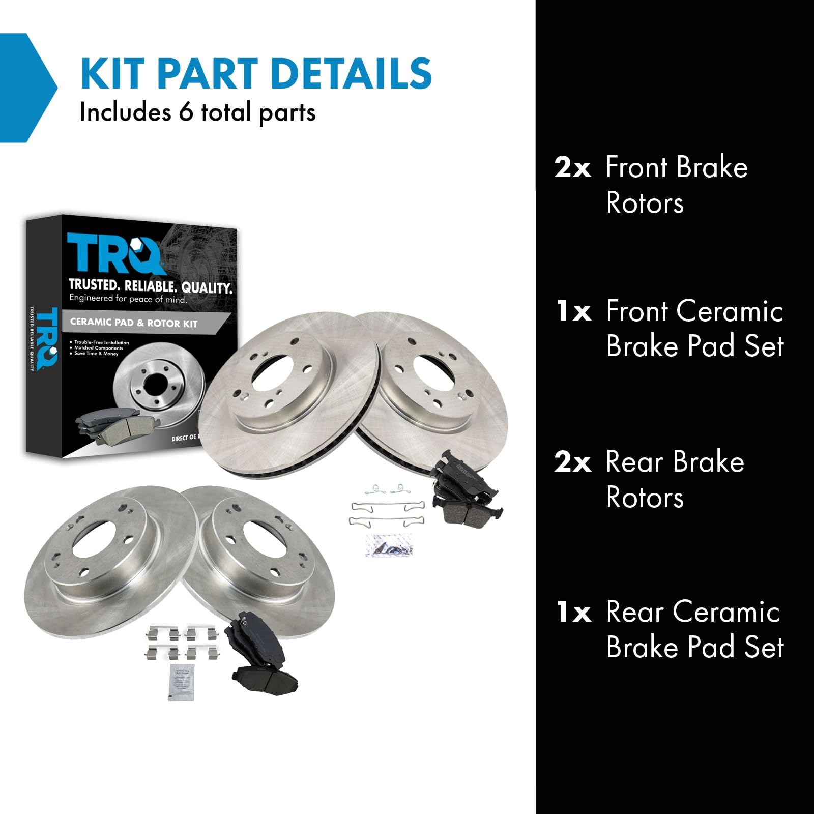 Trq Front And Rear Brake Pad & Rotor Kit Brake Pads Brake Rotor Ceramic Compatible With 2016-2021 Honda Civic