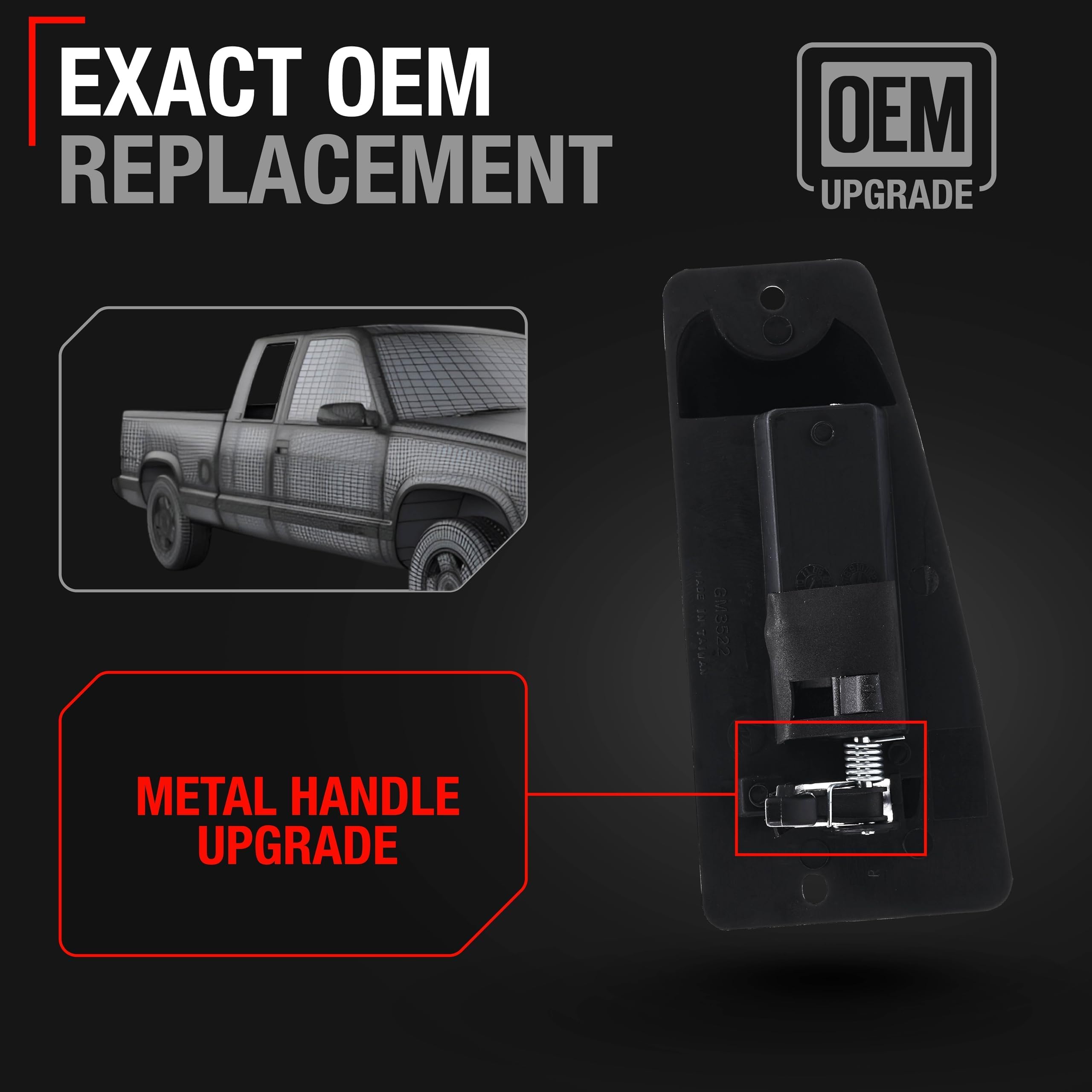 Extended Cab Door Handle, Upgraded Metal, Rear Passenger Door Handle Compatible With 1999-2007 Chevrolet Silverado 1500 2500; 99