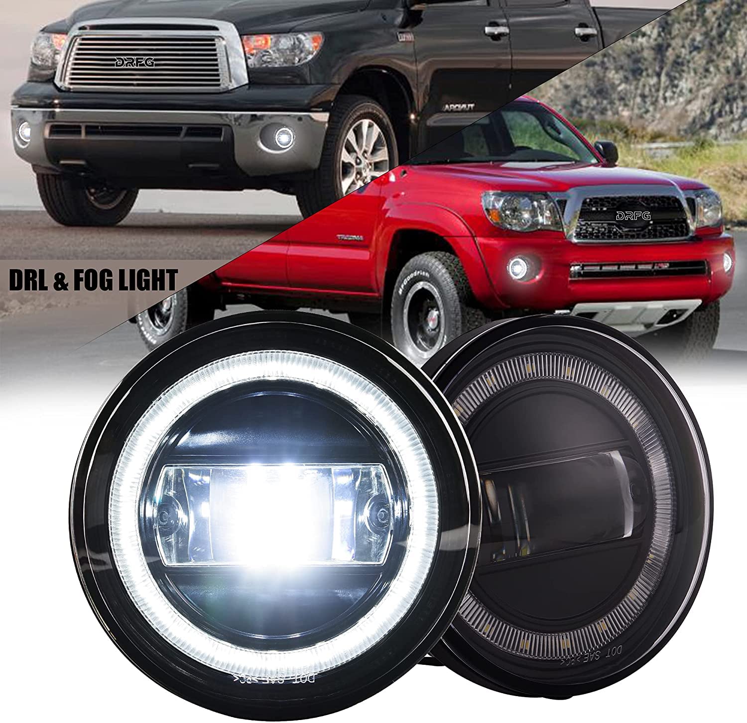 Led Fog Light Assembly With Drl For Tacoma 2005-2011/ Tundra 2007-2012/ Solara 2004-2006, Bumper Driving Fog Lamp Plug And Play 