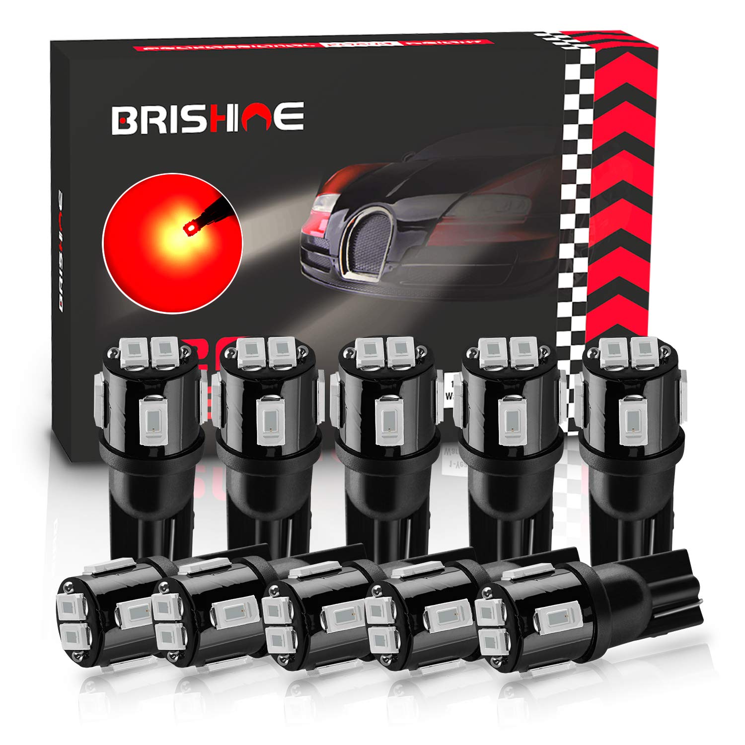 Brishine 194 Led Bulbs Extremely Bright Brilliant Red 5630 Chipsets 168 2825 175 T10 W5W Led Replacement Bulbs For Interior Map