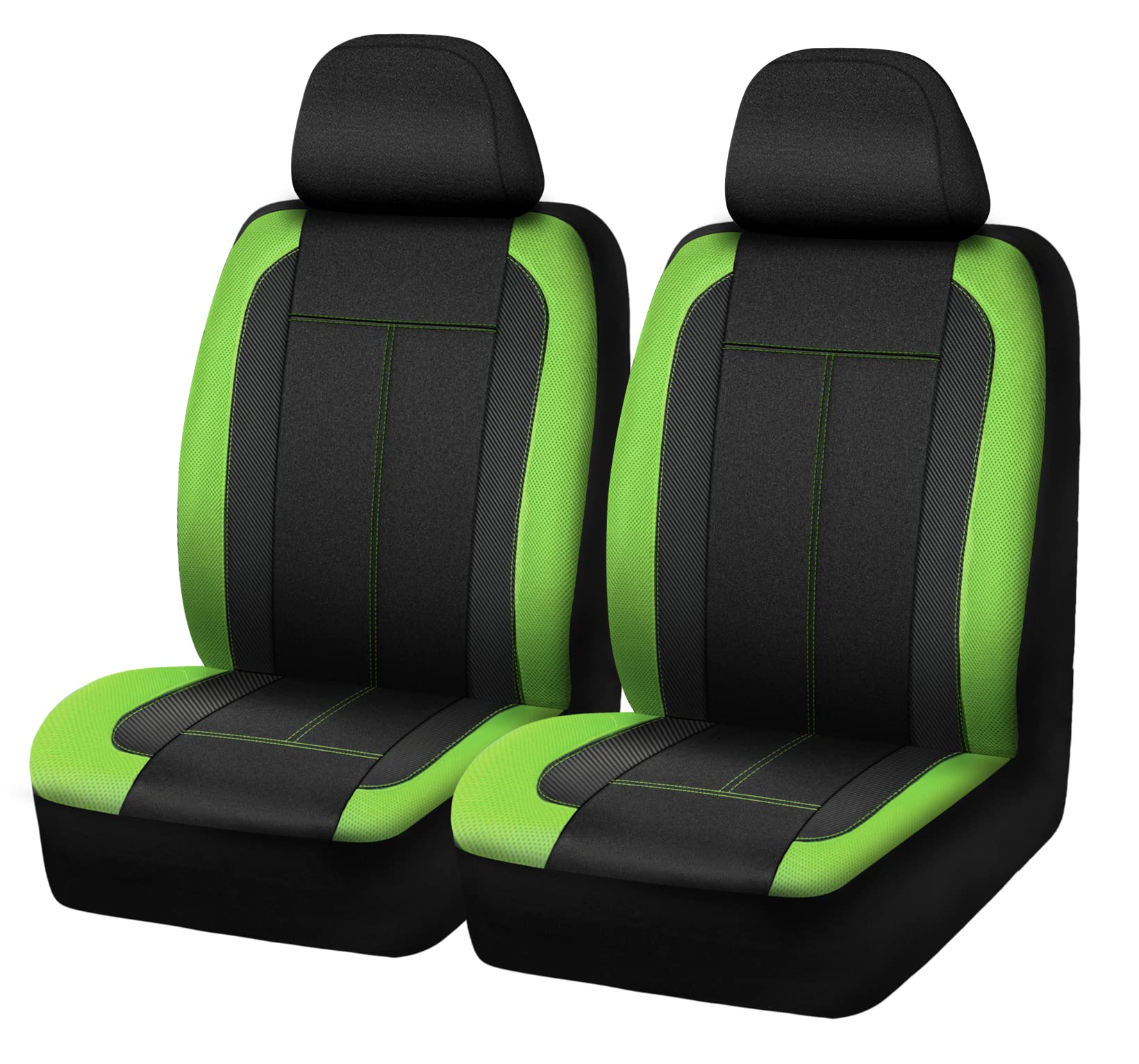 PIC AUTO Low Back Front Car Seat Covers - Sports Carbon Fiber Mesh Design, Two Front Set, Airbag Compatible, Universal Fit for M
