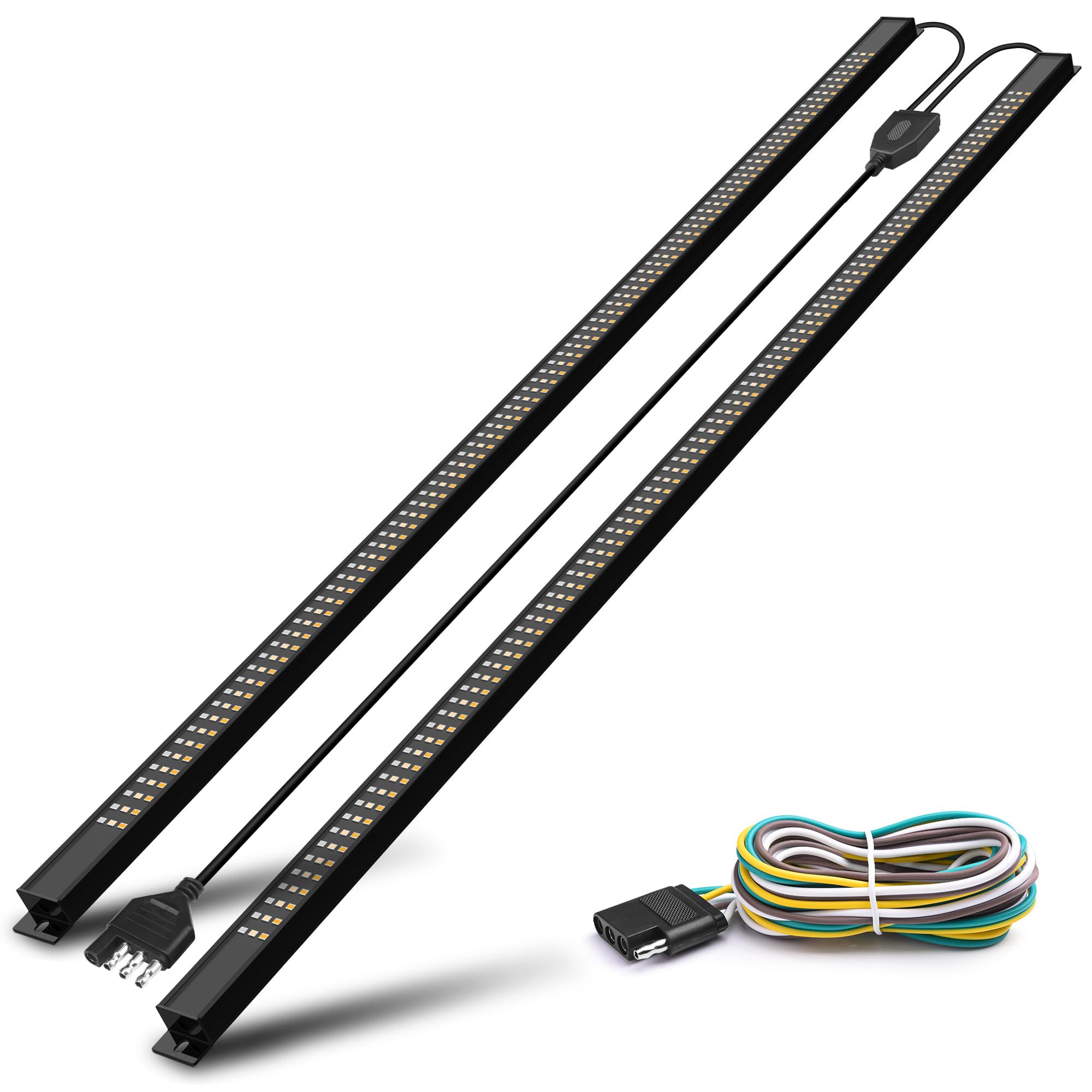 Mictuning Triple Tailgate Light Bar Waterproof Plug-And-Play Aluminum Frame With 4-Way Flat Connector - Amber Sequential Turn Si