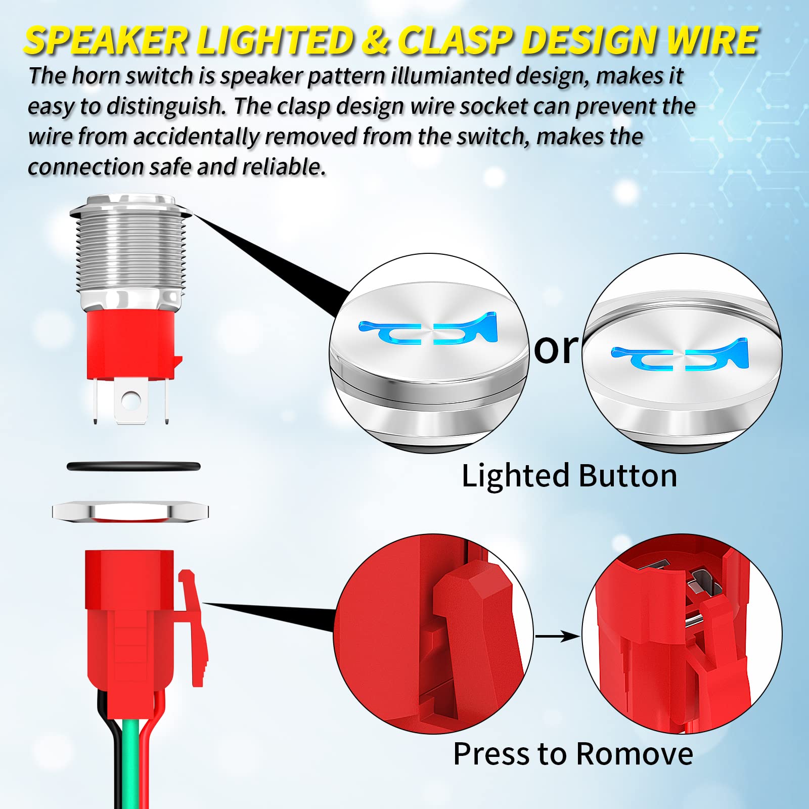 Joinfworld Horn Button 12V 20A Heavy Duty 16Mm Metal Horn Switch Speaker Blue Led Illumianted Stainless Steel Momentary Push Button Switch For Marine Boat Auto Air Train