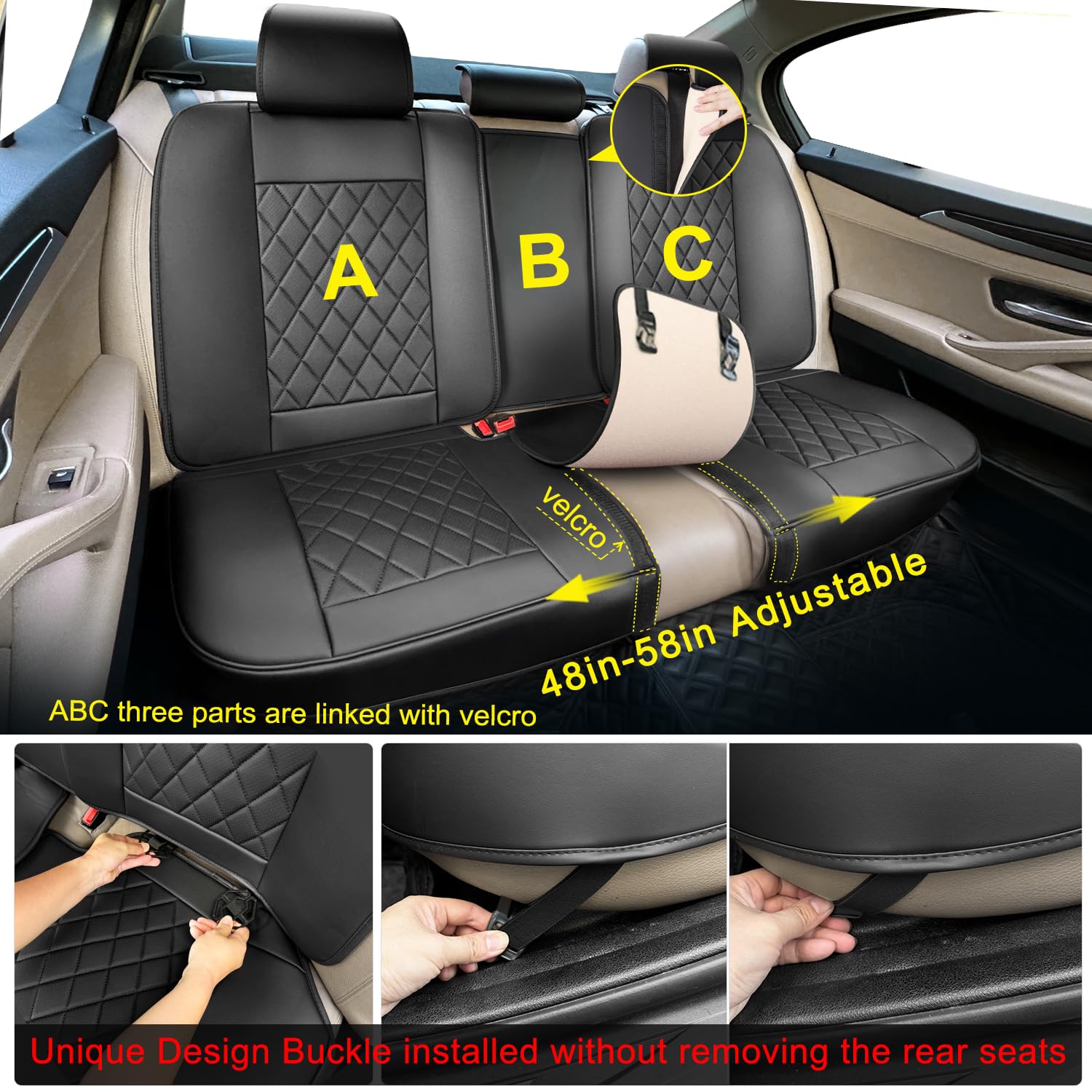 Beitk Leather Car Seat Covers Full Set,Unique Rear Design Easy To Install Car Seat Cover Protectors,Universal Full Surround Fron