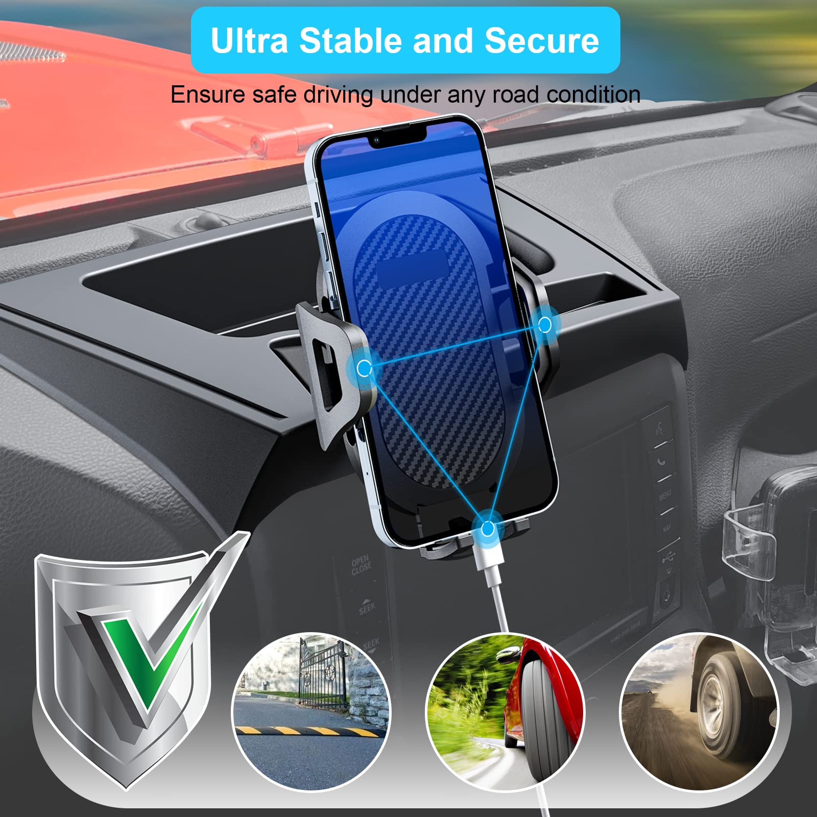 Diamooky Upgraded Phone Mount For Jeep Wrangler Jk Jku 2018 2017 2016 2015 2014 2013 2012 2011, Dash Multi-Mount Phone Holder Kit W/Storage Tray Interior Accessories