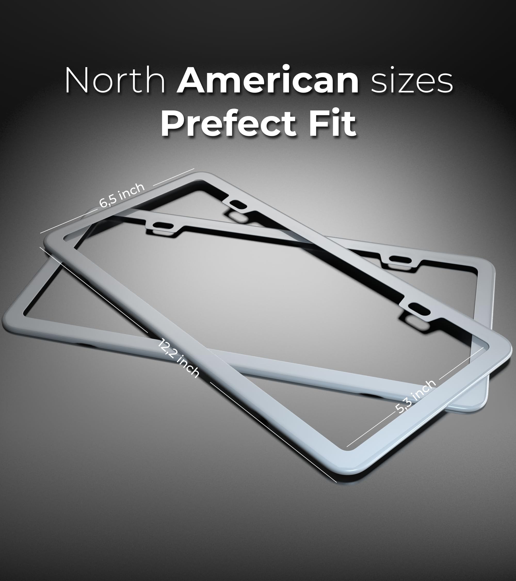 Deselen White License Plate Frame, Metal Thin Stainless Steel With 2 Holes Screw Cap, 2 Pack (White)