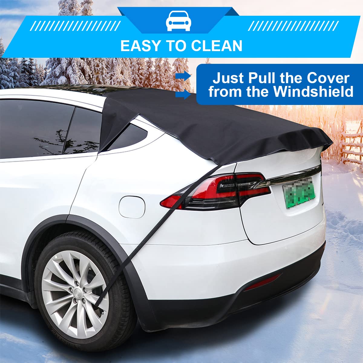 Blilo Car Rear Windshield Snow Ice Cover, Sun Shade And Frost Cover For Rear Windscreen, Windproof Oxford Back Window Protection, Car Winter Exterior Accessories Universal For Suv, Truck, Sedan,Van