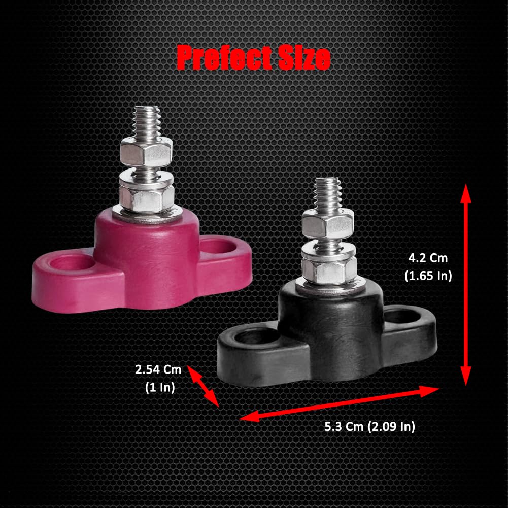 Ampper 1/4'' Single Stud Battery Junction Posts Block, Heavy Duty Power And Ground Junction Block Power Distribution Studs Termi