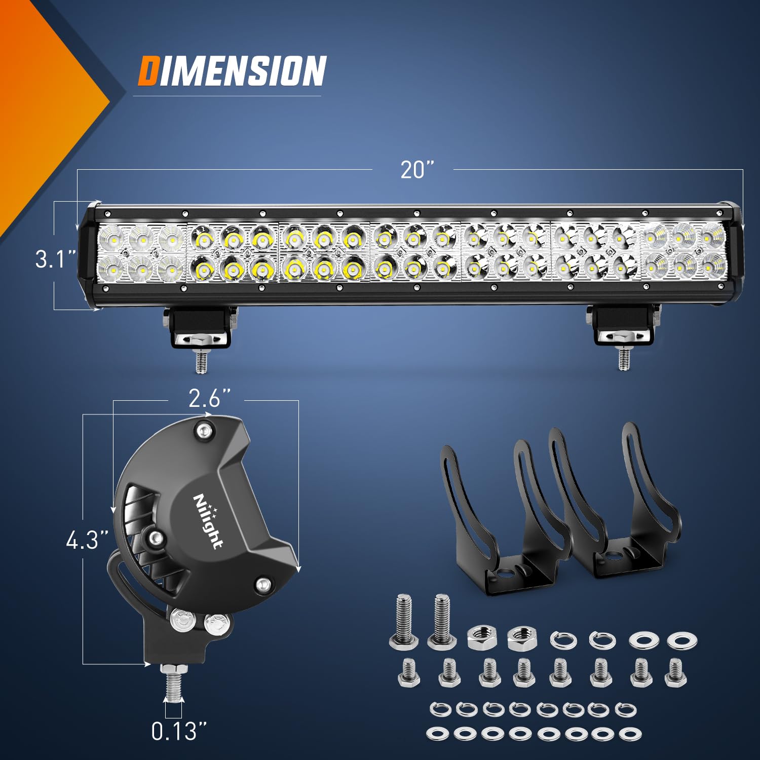 Nilight Led Light Bar 20 Inch 126W Spot Flood Combo Yellow Beam Off Road Lamp Fishing Hunting Emergency Deck Work Lighting For T