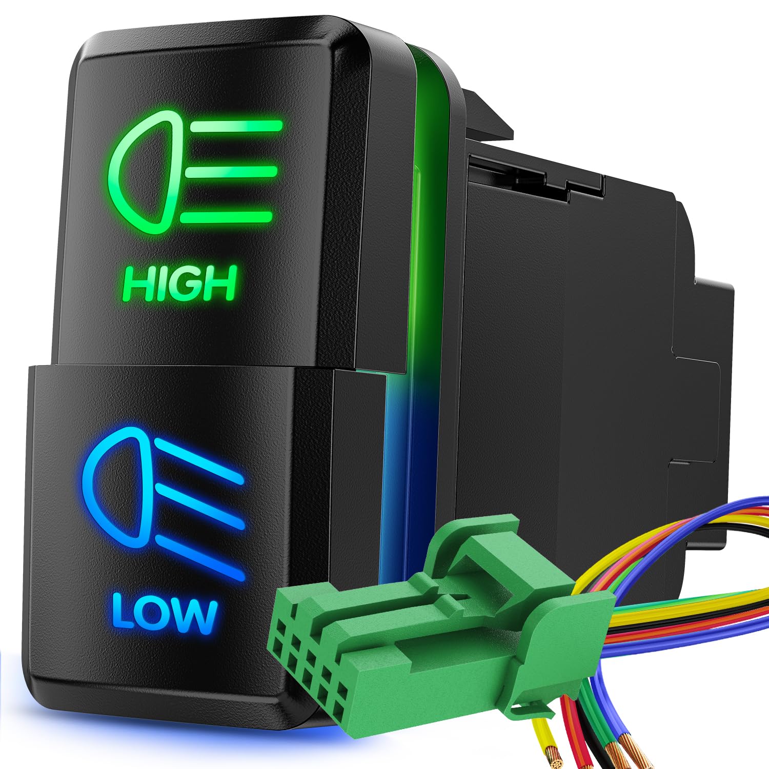 Nilight High Beam & Low Beam Dual Push Button Switch 12V On Off Switches With Connector Wire Kit 1.54'' X 0.83'' Replacement For