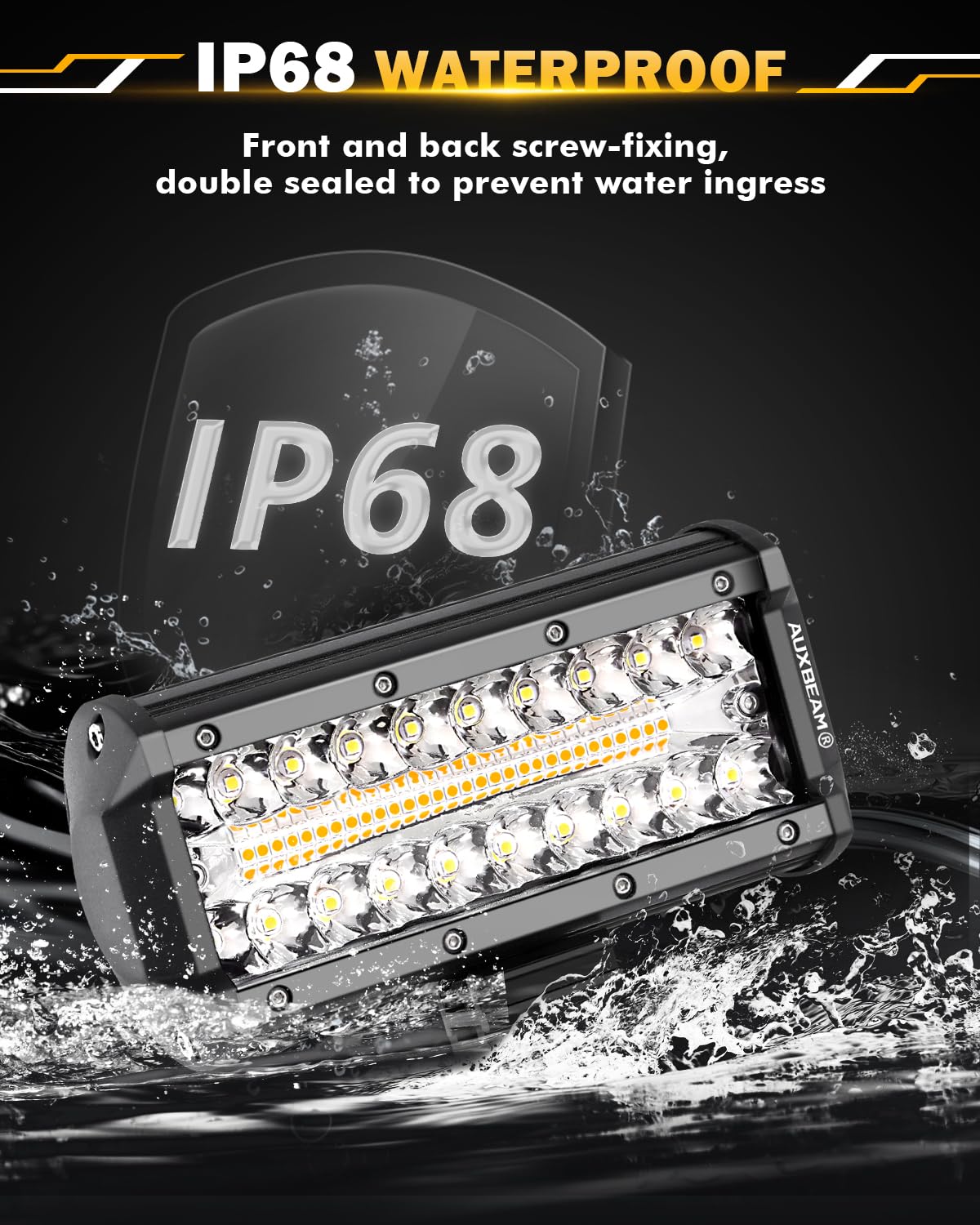 Auxbeam 7 Inch 300W Led Light Bar, 6 Modes Strobe Amber Pod Lights Yellow Fog Light Dual Color Spot Flood Offroad Driving Lights