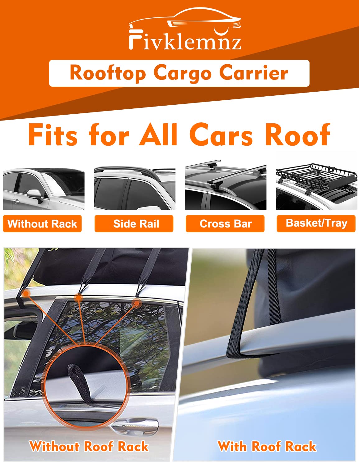 Fivklemnz Rooftop Cargo Carrier, 21 Cubic Feet Waterproof Car Roof Bag, For All Vehicle With/Without Roof Rack, Includes Anti-Sl