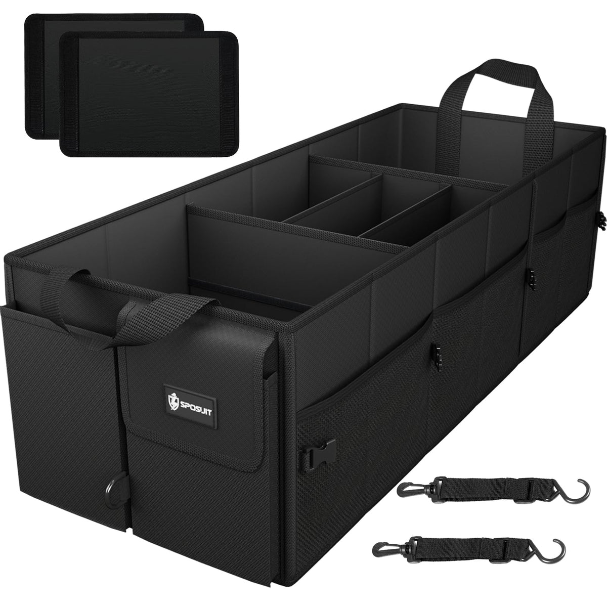 Sposuit Extra Large Trunk Organizer 98L Collapsible Car Storage Trunk Organizer With Removable Dividers & Adjustable Securing Straps For Car Suv Van