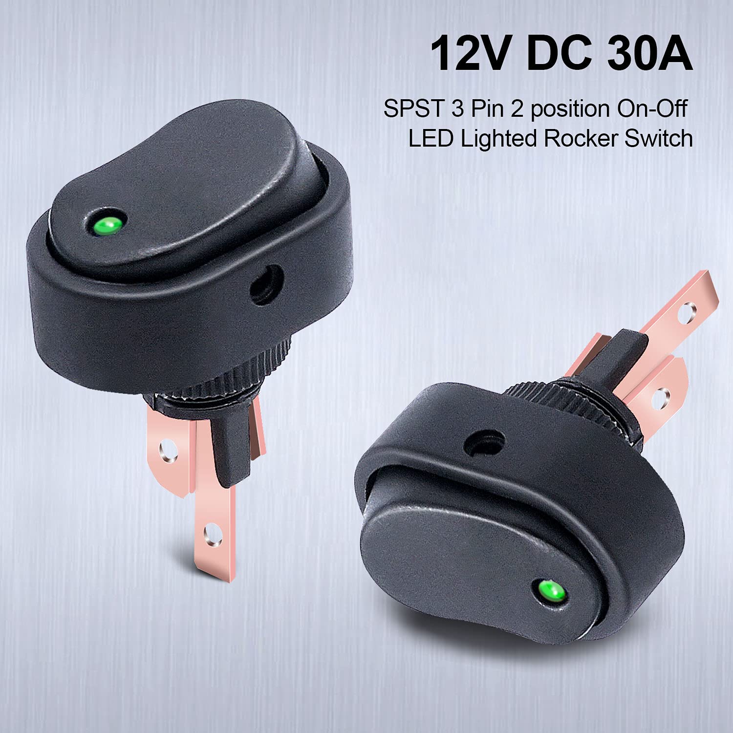 Twidec/5Pcs Led Lighted Rocker Switch Toggle 12V 30A Spst 3 Pin On-Off Green Round Dot Switch For Car Boat Marine Asw-20D-G